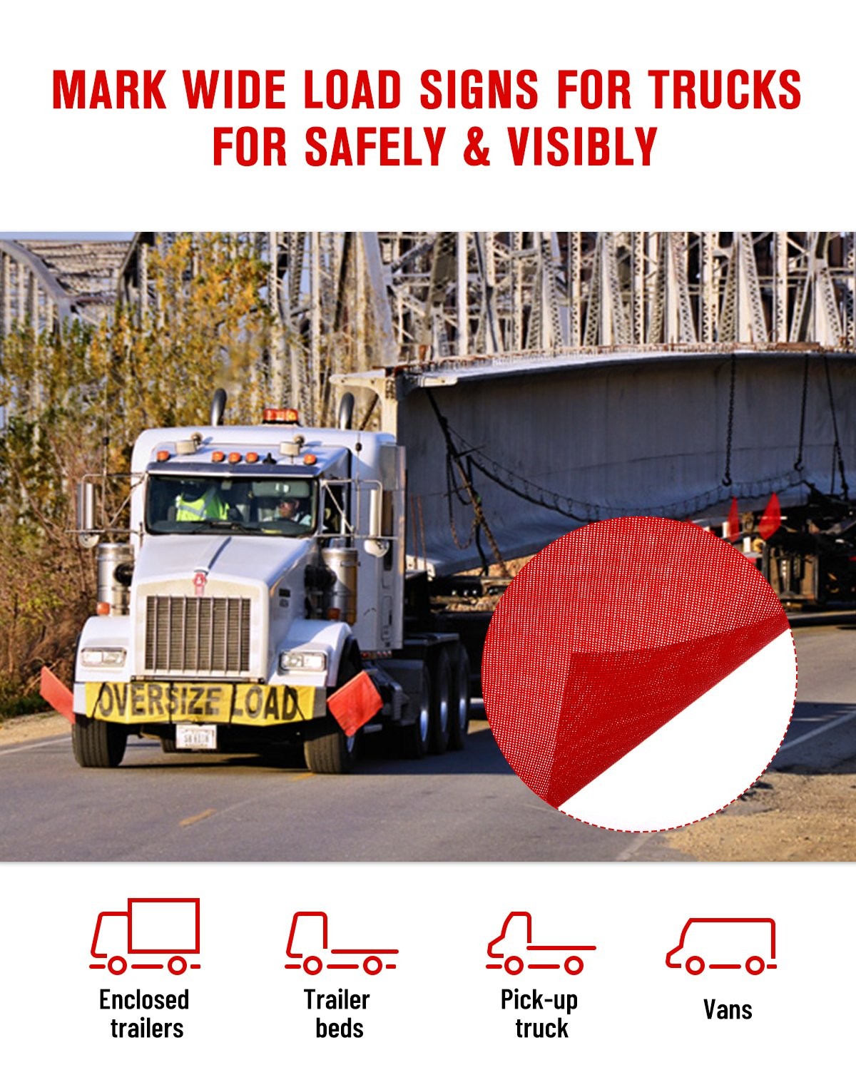 (4 Pack) Oversize Load Traffic Safety Flags Warning Signs 18 x 18 Inch For Truck