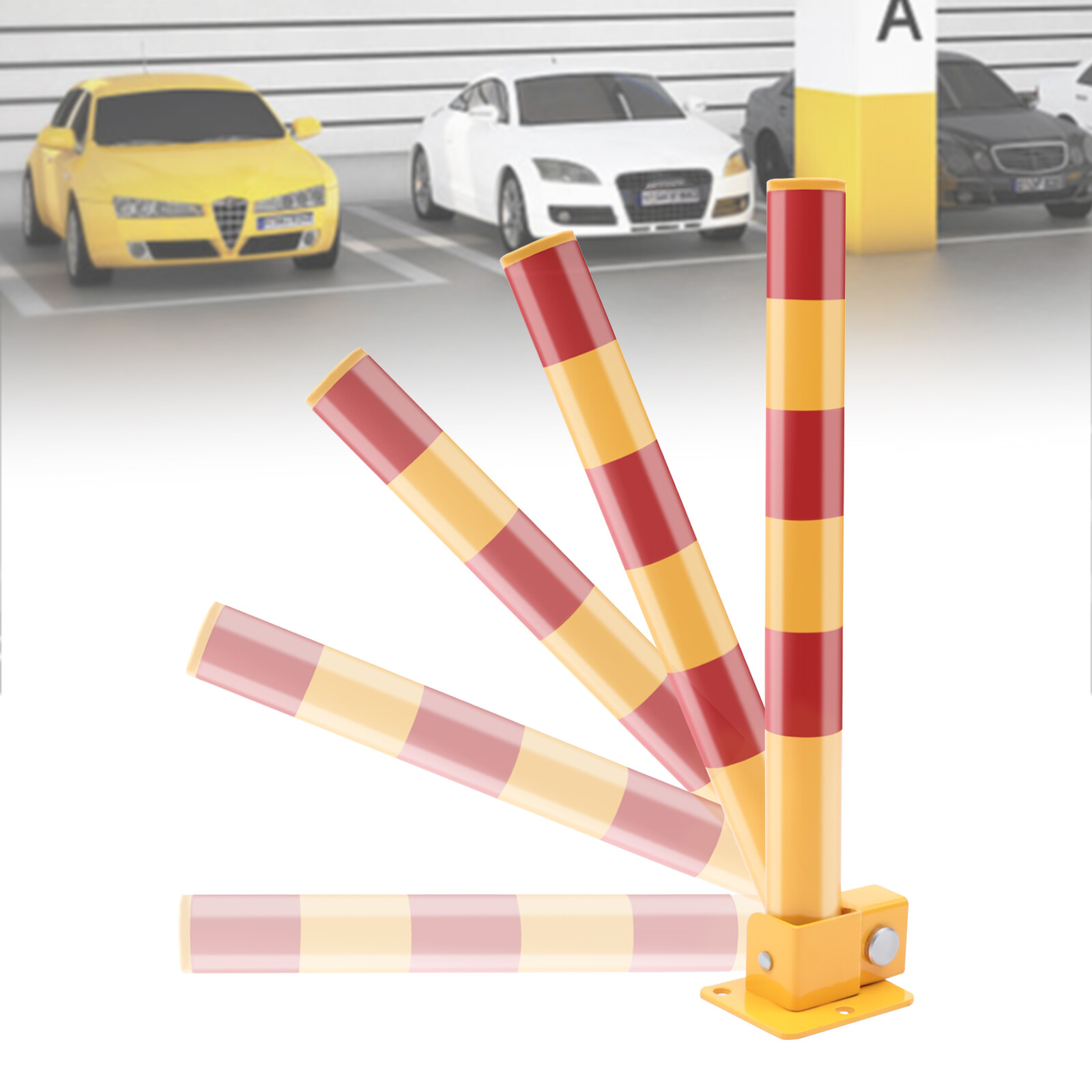 23.62in Parking Post, Steel Safety Bollards Post with Lock, Parking Barrier Post