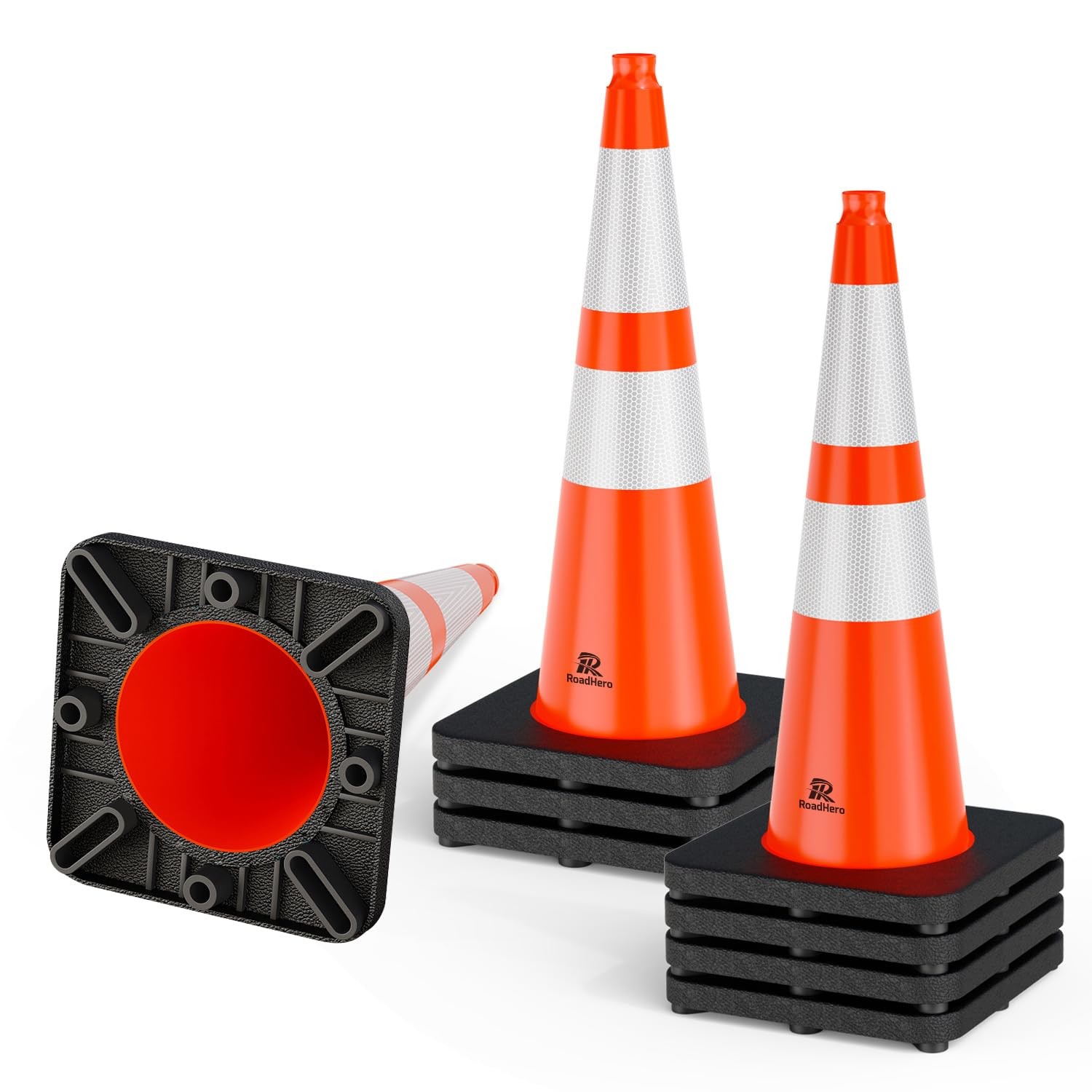 8 Pack 28 Inch Traffic Cones Reflective Collar Heavy Base Parking Lot Safety