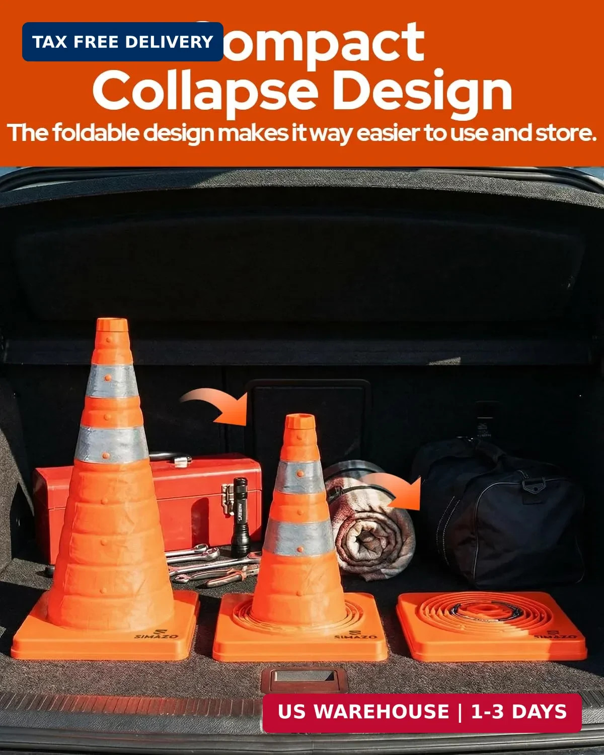 4 Pack 18 Inch Collapsible Traffic Safety Cones, Orange Pop Up Cones with Reflec