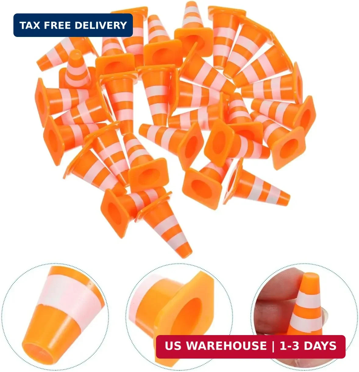 NUOBESTY 30Pcs Mini Traffic Cones, 0.98 Small Orange Construction Cones Miniatur