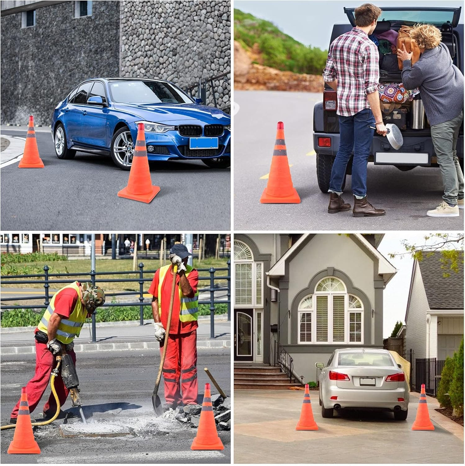 4 Pack 18 Inch Collapsible Traffic Cones with Bag, Safety Cones with 4 LED Safet