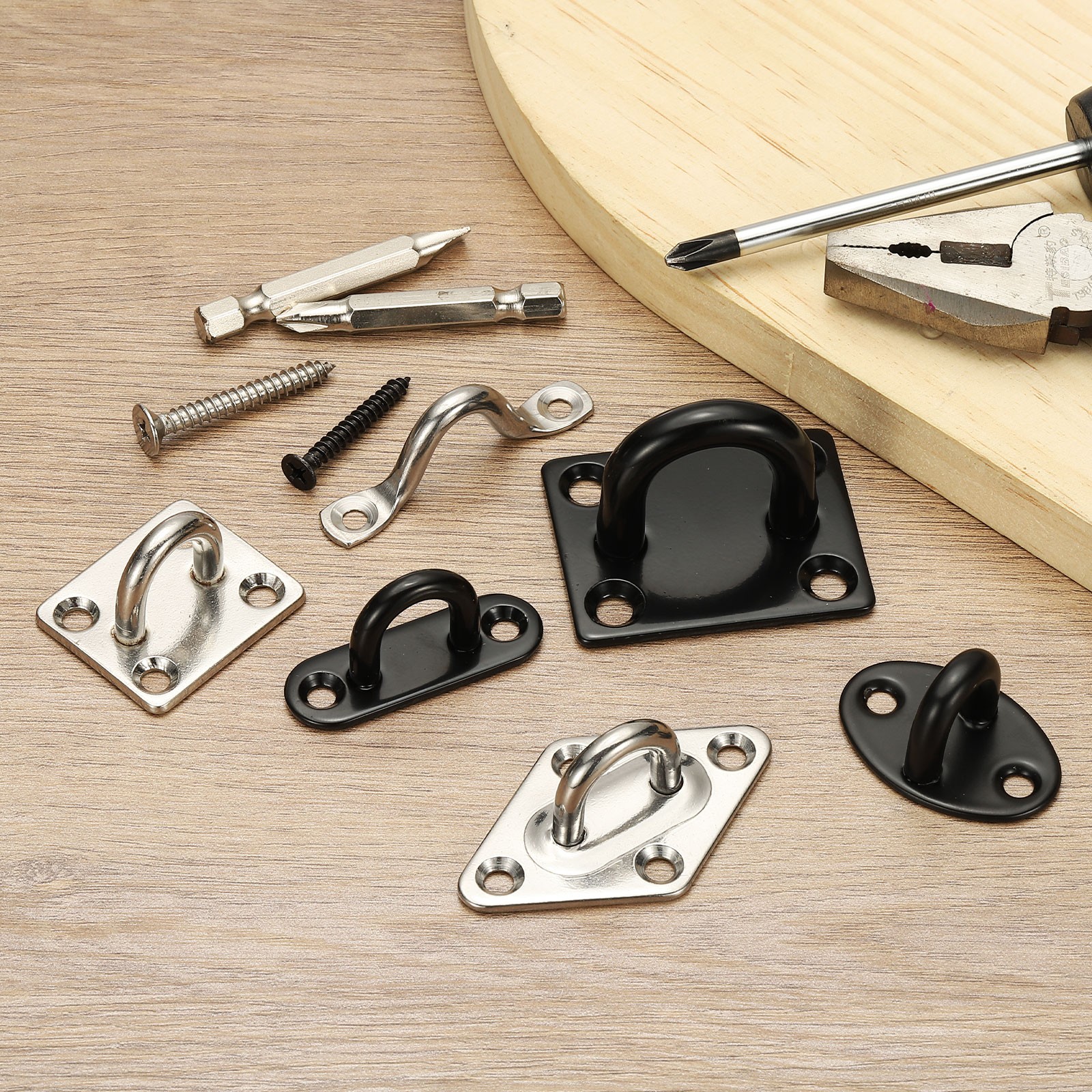 2Pcs Stainless Steel Ceiling Hooks, Oval Pad Eyes Plate Black