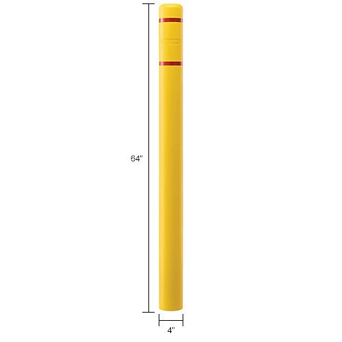 Global Industrial Bollard Post Sleeve 4″ D x 64″ H Yellow With Red Tape HDPE