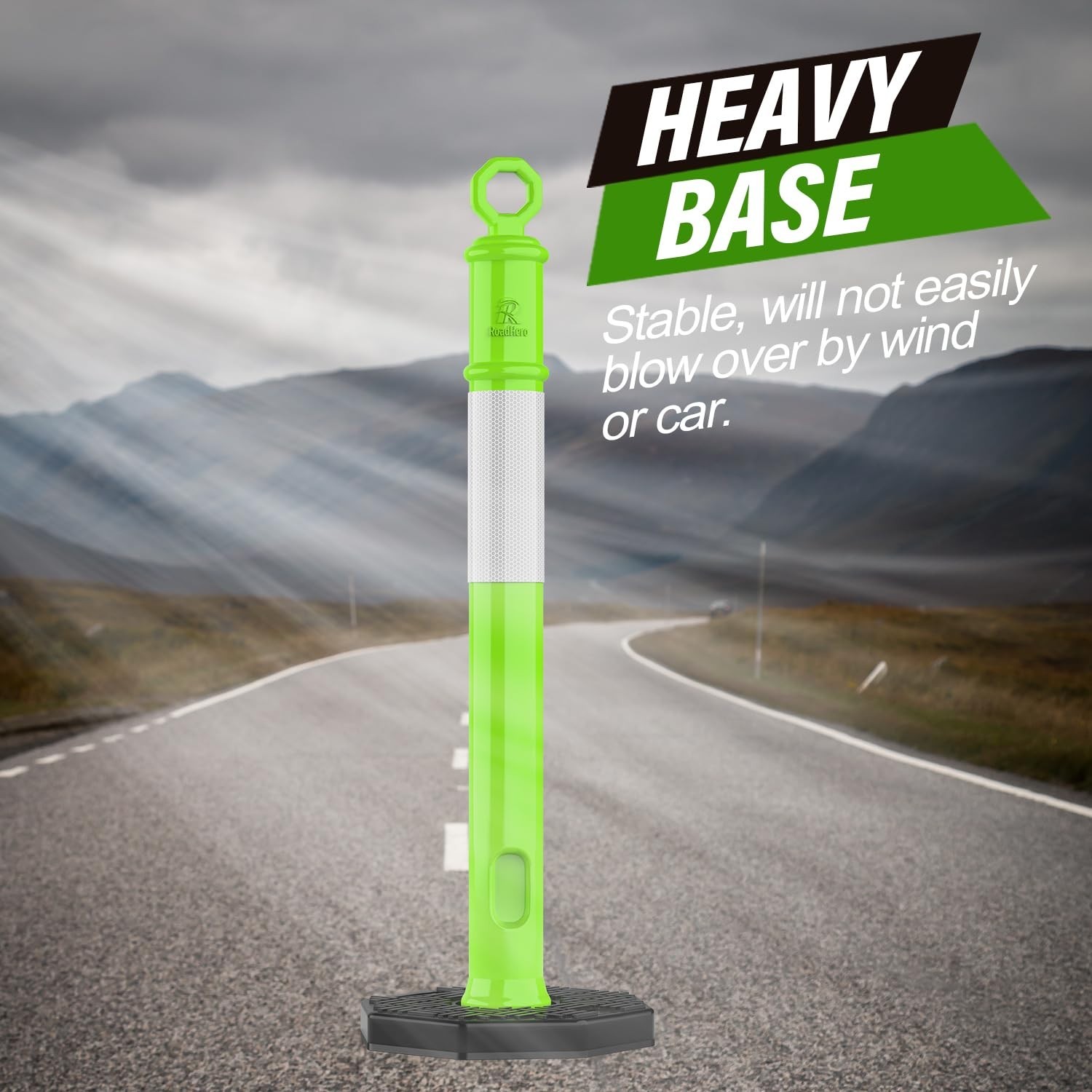 45 Inch 3 Pack Delineator Post with Base, Lime Green Traffic Delineator Posts…