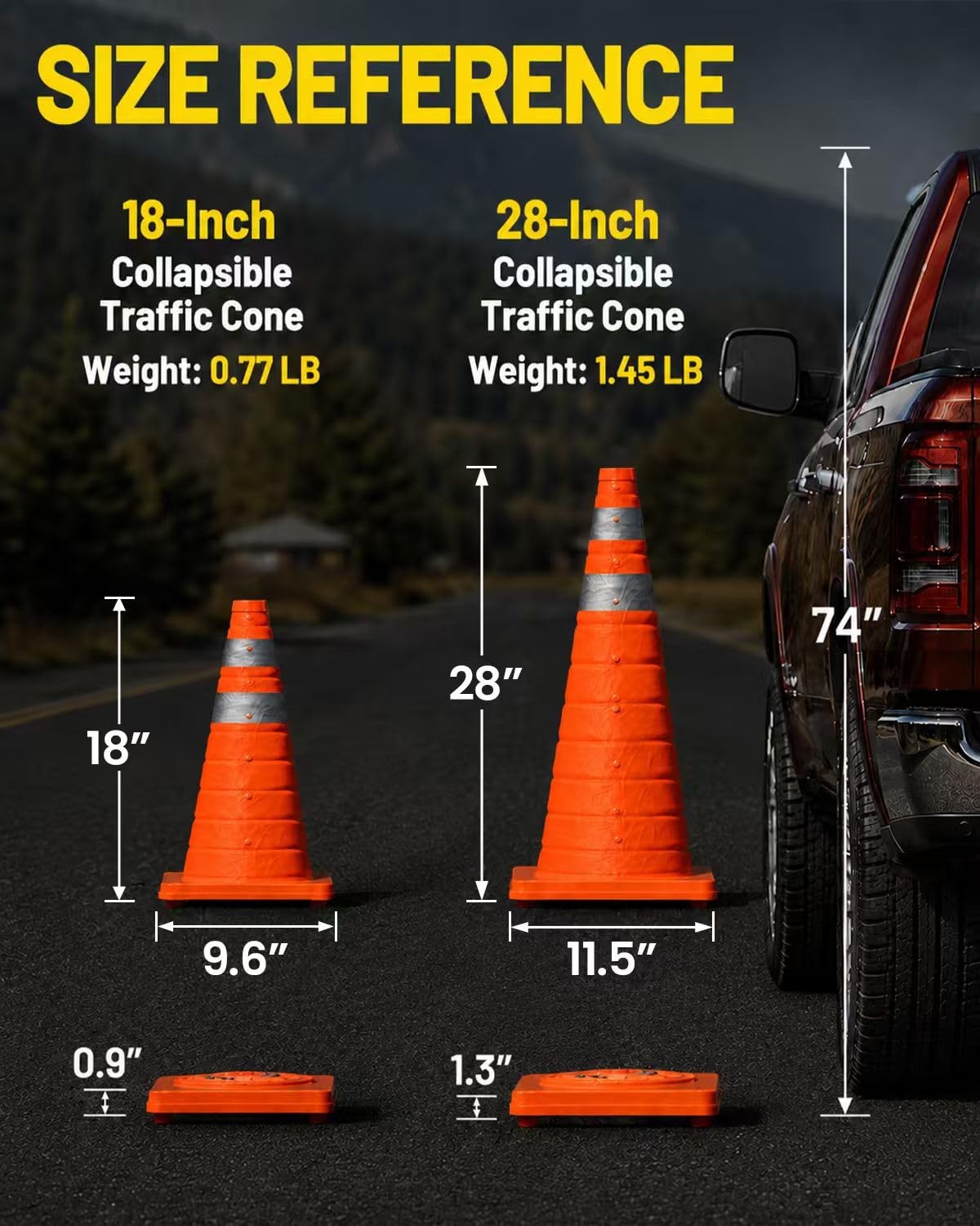 E-riding 18 Inch 2 Pack Collapsible Traffic Cones, Pop-up Orange Cones with 2…