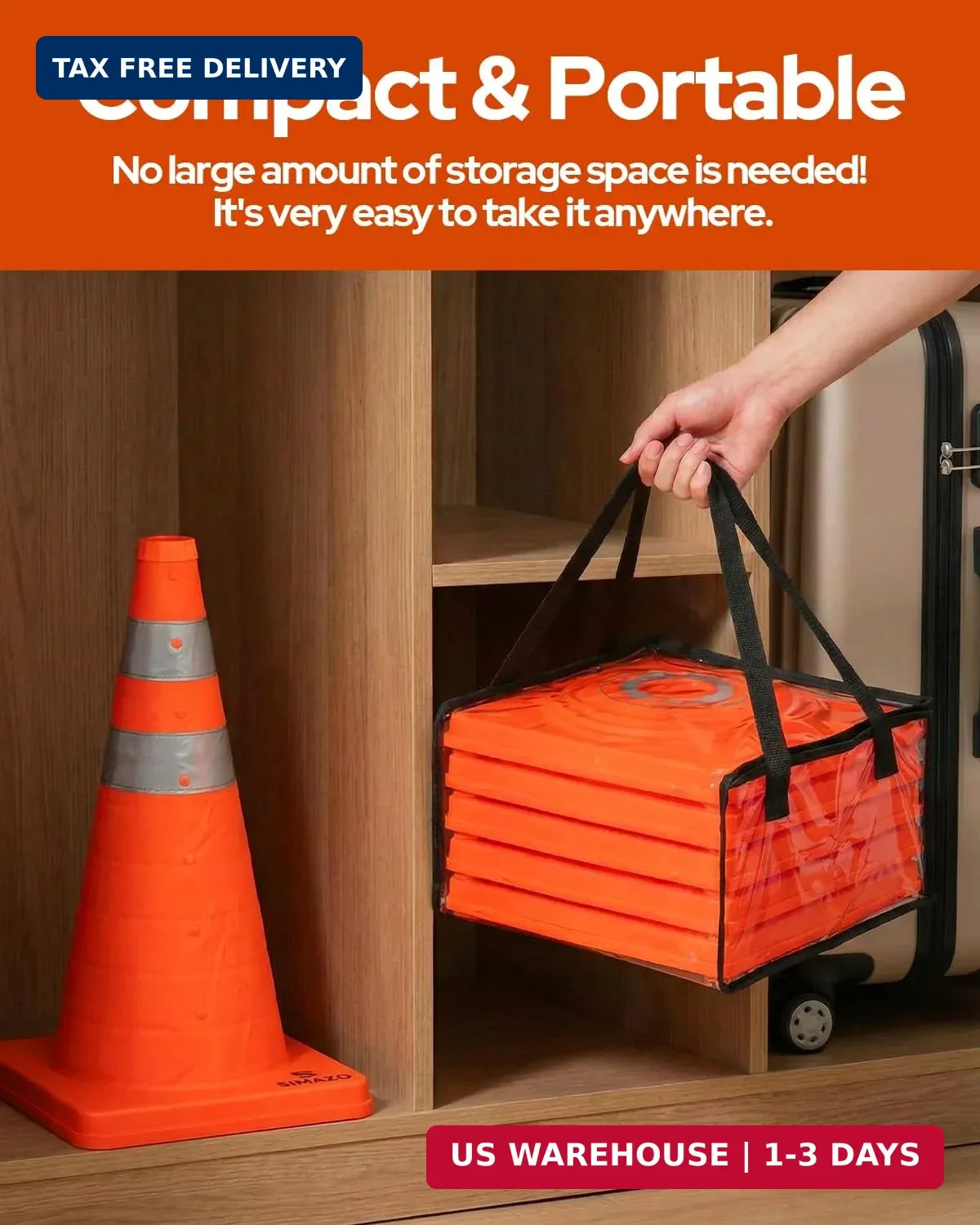 4 Pack 18 Inch Collapsible Traffic Safety Cones, Orange Pop Up Cones with Reflec