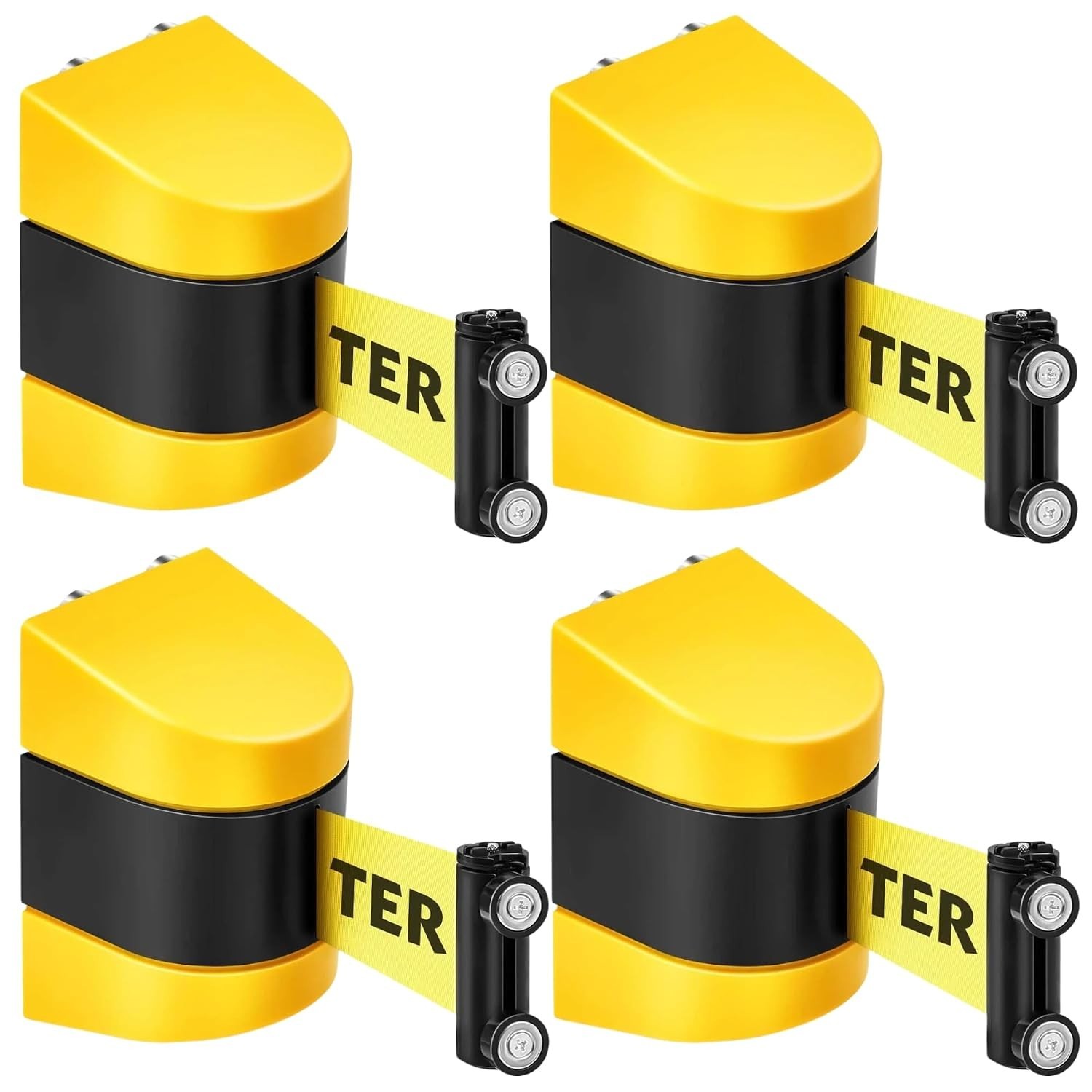 Magnetic Wall Mount Retractable Barrier 4 Pack, Fixed Crowd Control Caution Belt