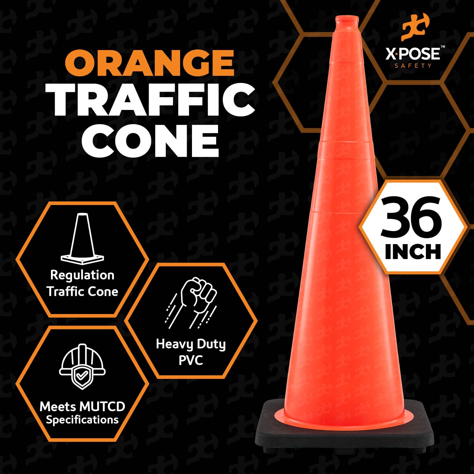 Orange Traffic Cones 36 Inch – PVC Plastic Safety Cone
