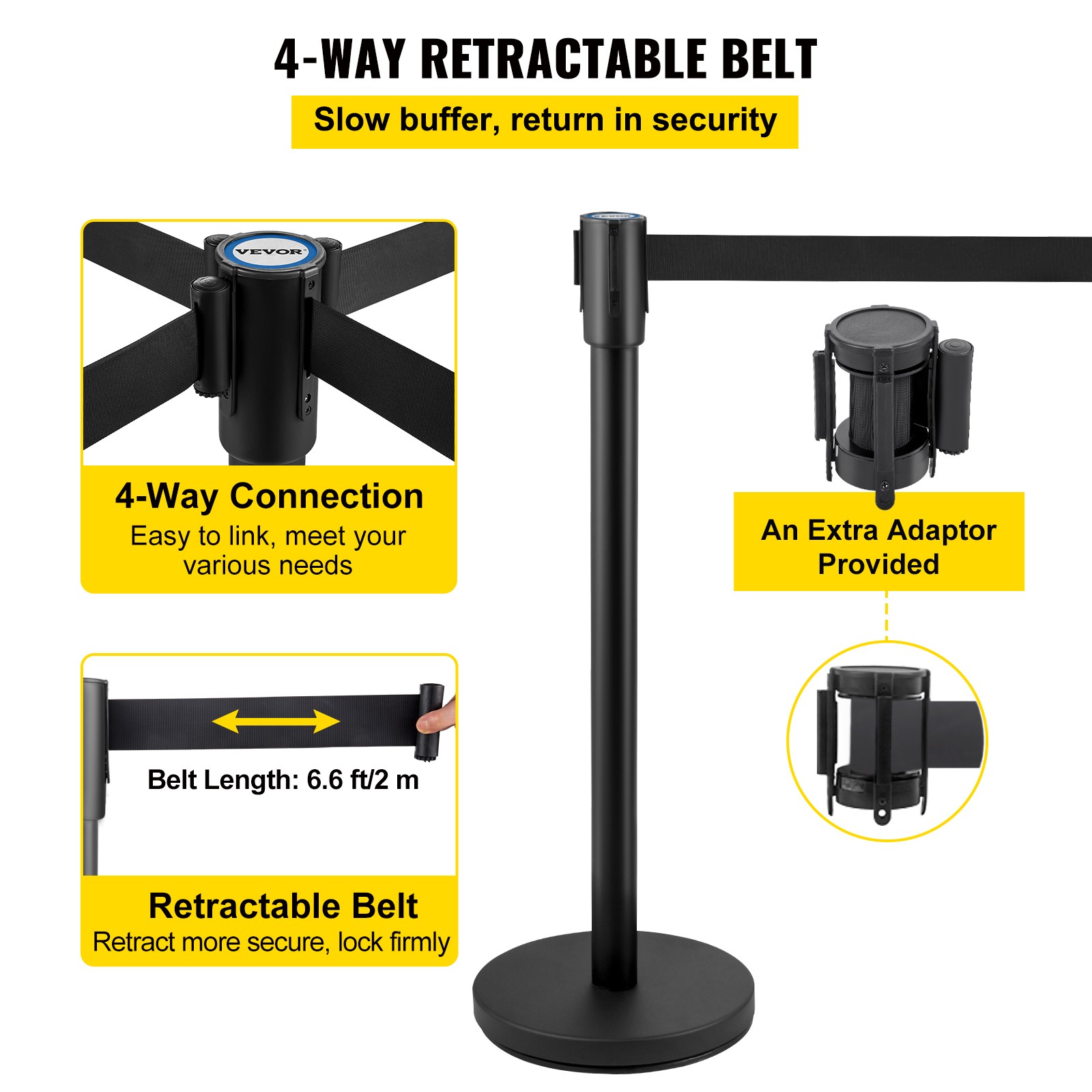 VEVOR 4 PCS Crowd Control Barrier Stanchion Posts Queue Pole Retractable Belt