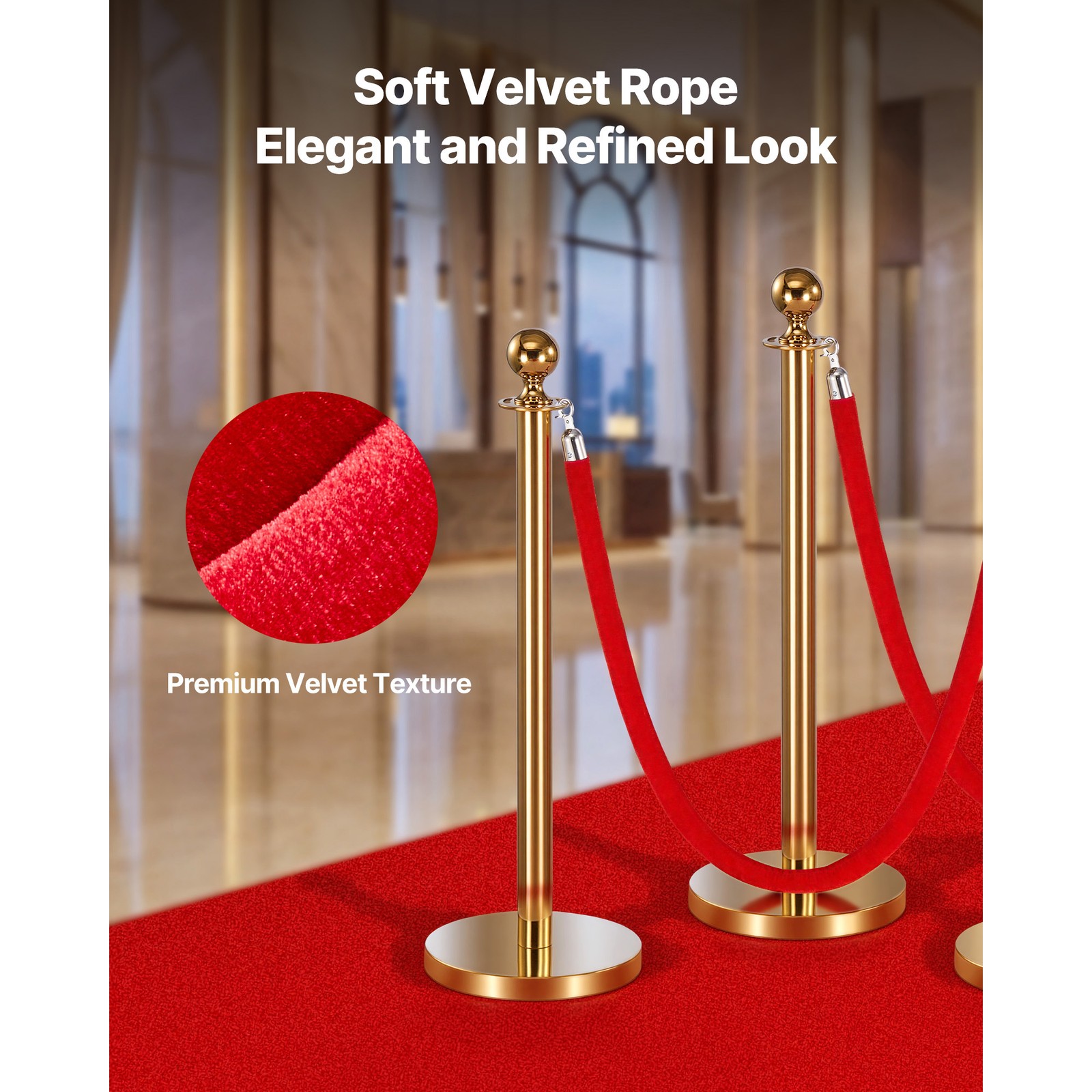 Uimoso 2 Pcs Red Velvet Barrier Ropes 5 ft with Silver Hooks for Stanchion Posts
