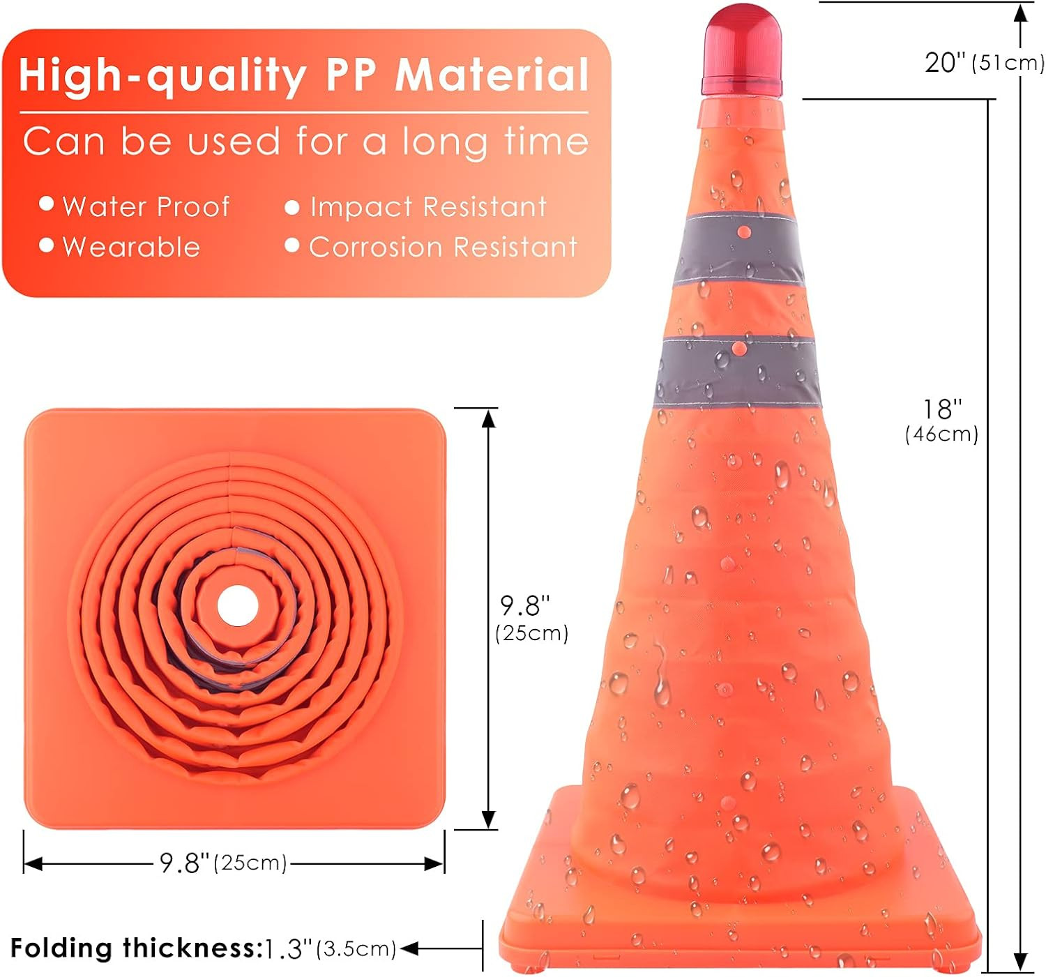 4 Pack 18 Inch Collapsible Traffic Cones with Bag, Safety Cones with 4 LED Safet