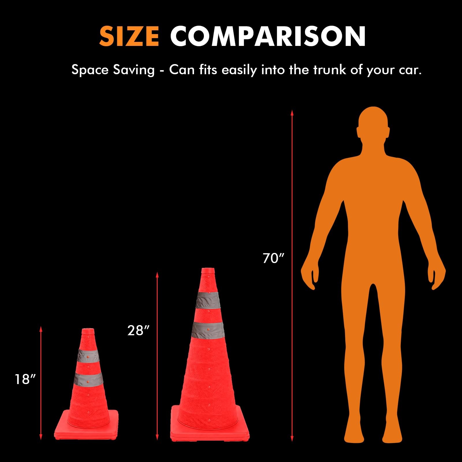 LH-GUARD 28 Inch 2Pack Collapsible Traffic Cones, Orange 28″ Safety Cones, Mu…