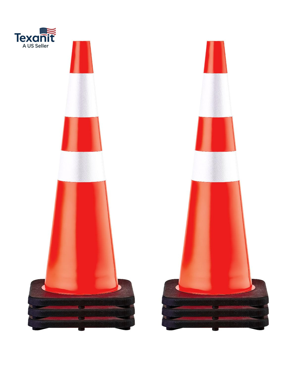 Safety Cones, 6 Pack 36″ Traffic Cones, PVC Orange Construction Cones with Refle