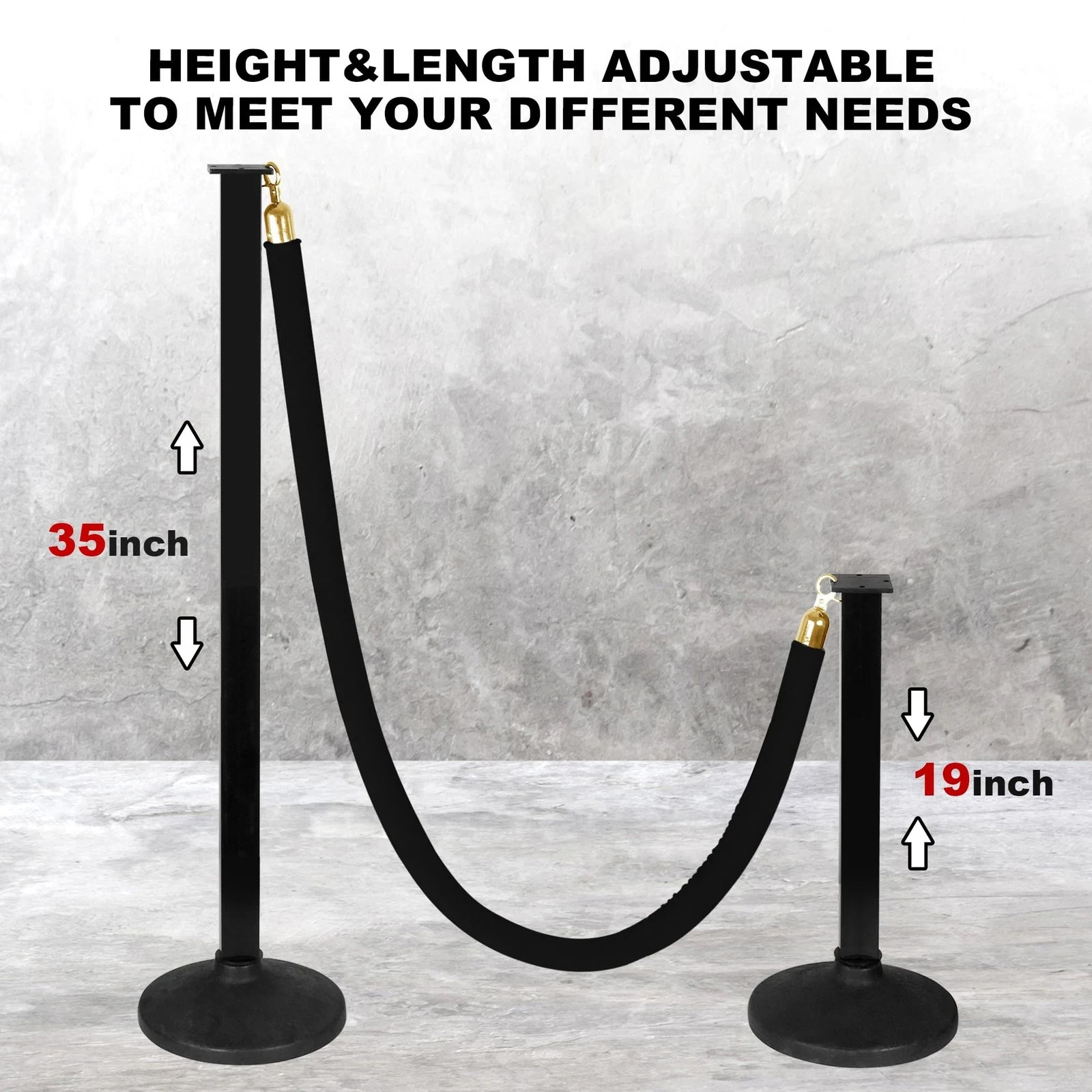 4 Pack Stanchion Post with Black Velvet Rope, Crowd Control Stanchions Poles