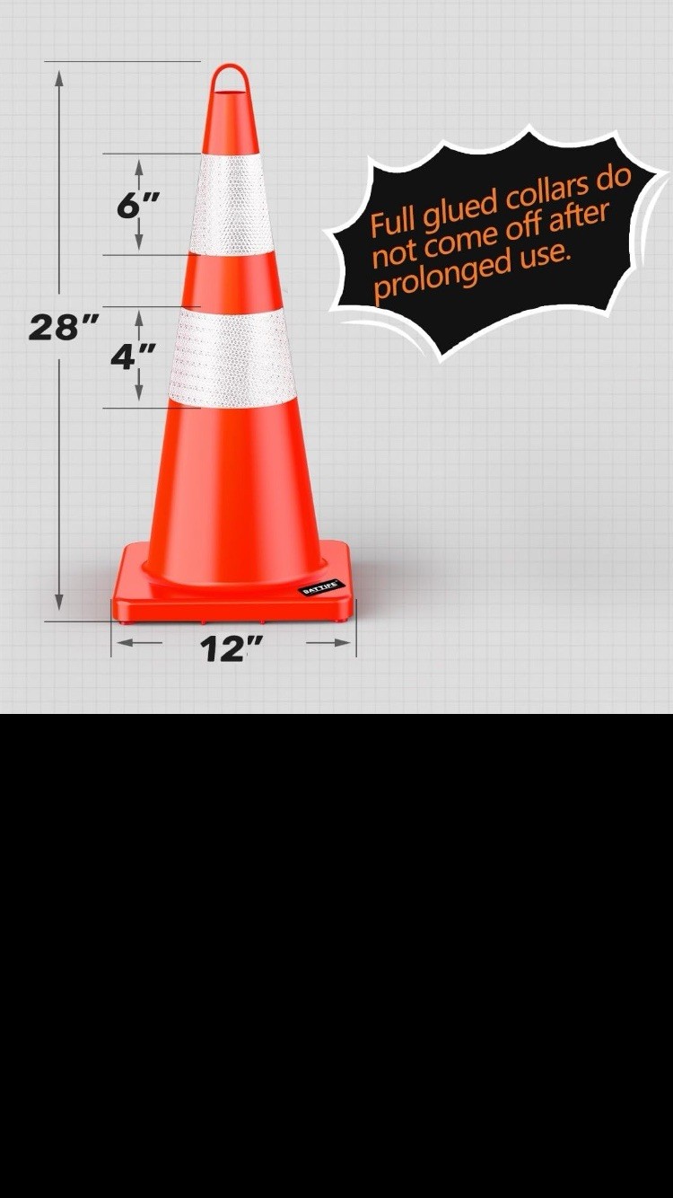 12 Pack 28 Inch Traffic Safety Cones with Reflective Collars, Heavy Duty 4lbs