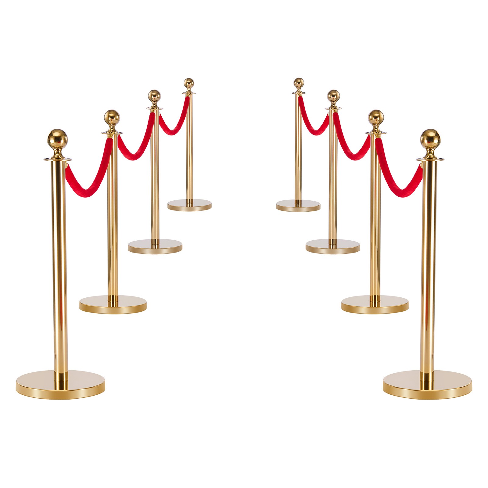 Uimoso 8-Piece Gold Stanchion Set with Red Carpet & 6 Velvet Ropes, Hollow Base