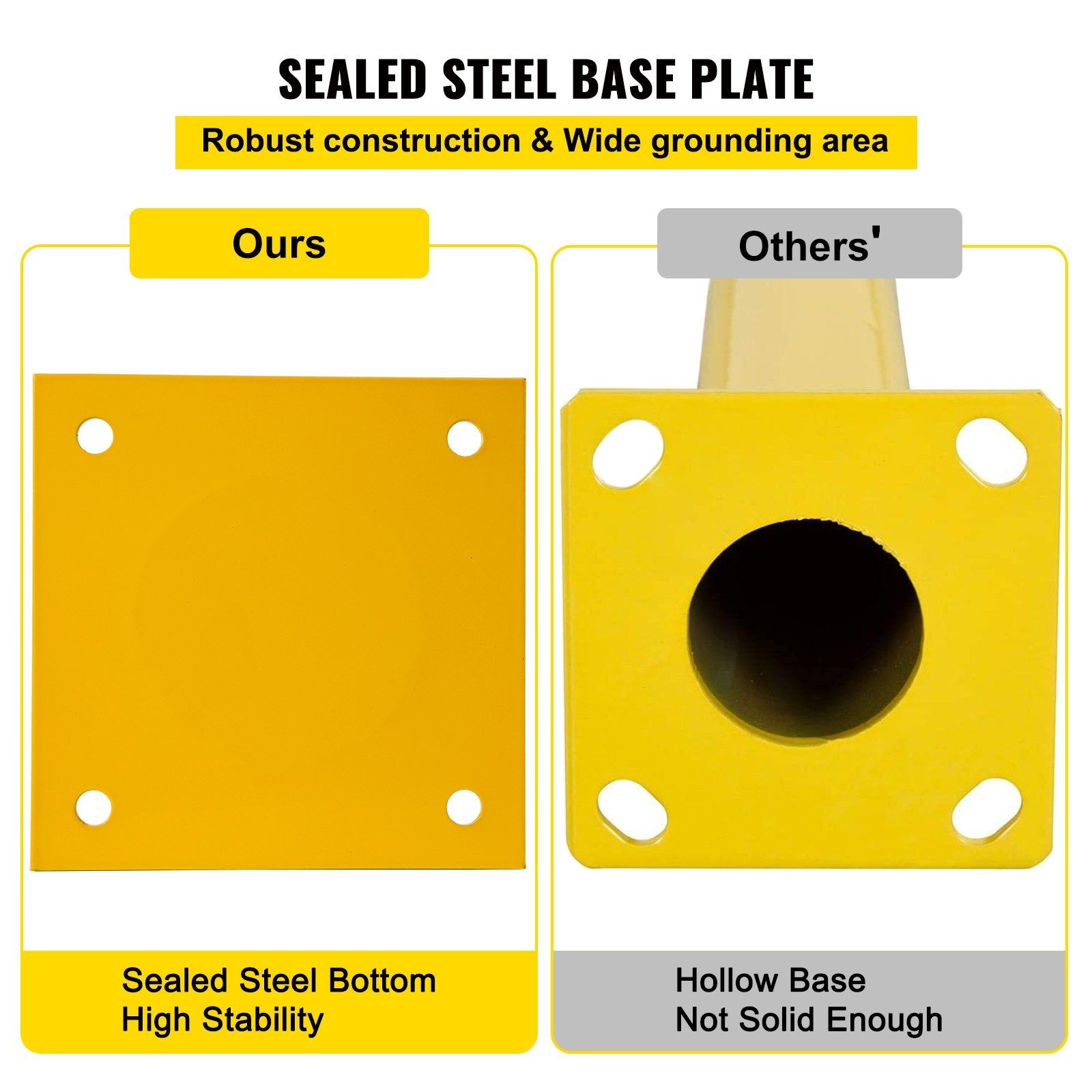 36in Yellow Steel Bollard 5.5in Diameter, Welded Q235, 8 Anchor Bolts