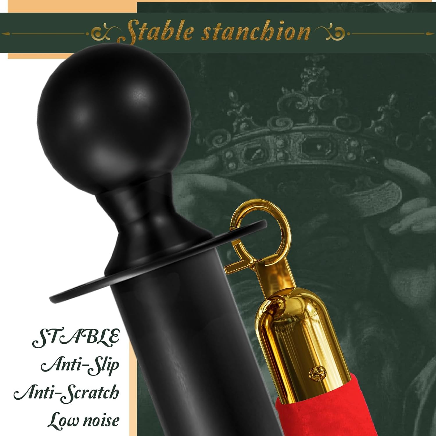 6PCS Black Stanchions Posts with 4PCS 5 Ft Black Velvet Rope, Black Velvet Rope