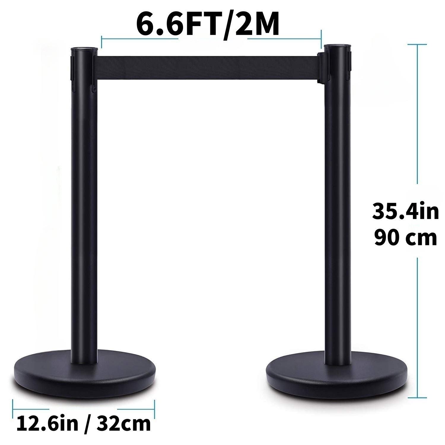 6 Pcs Crowd Control Stanchion Set ,with Retractable Belts Black Stanchions Queue