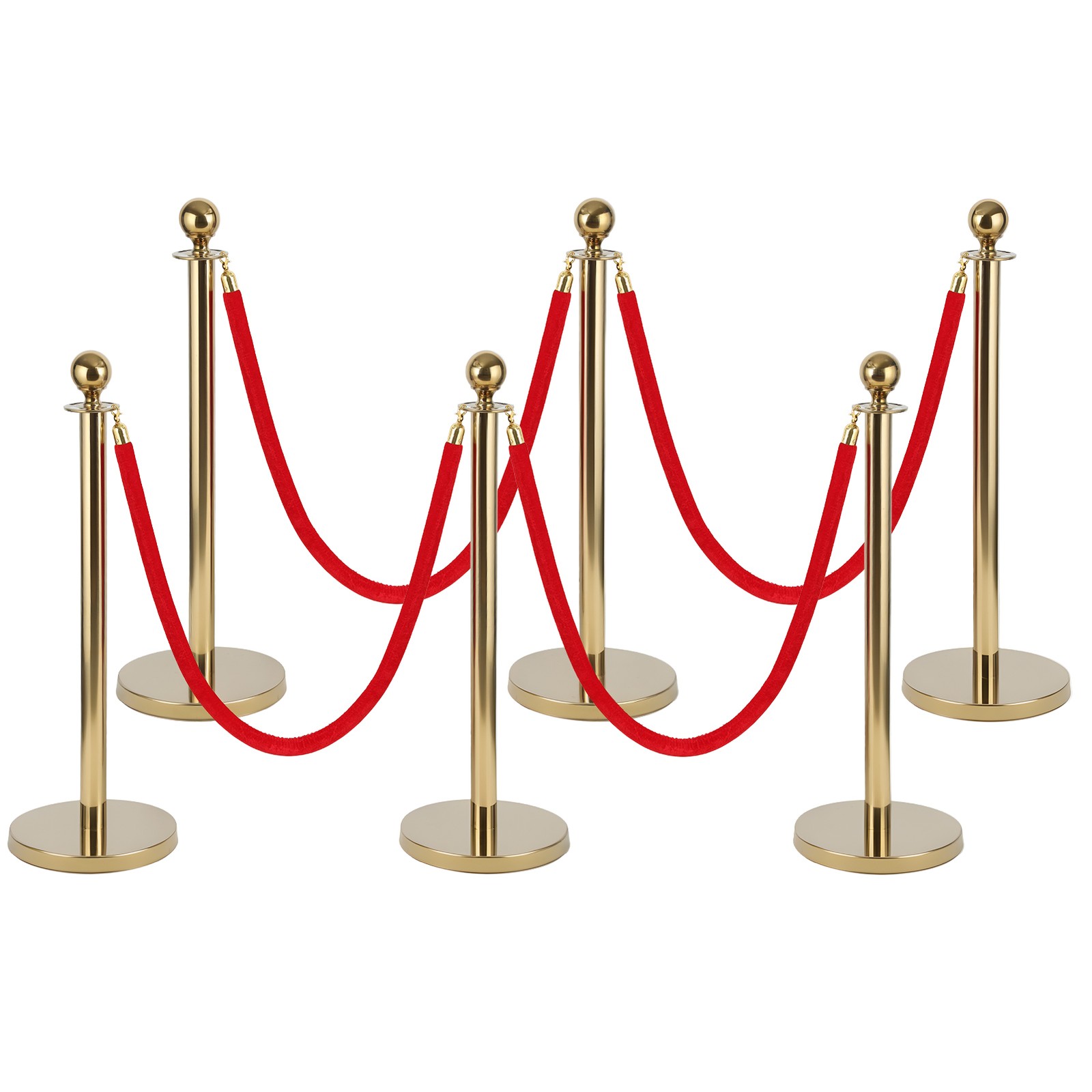 8Pcs Stanchion Post Queue Barrier Crowd Control Sand Base Gold with Velvet Ropes