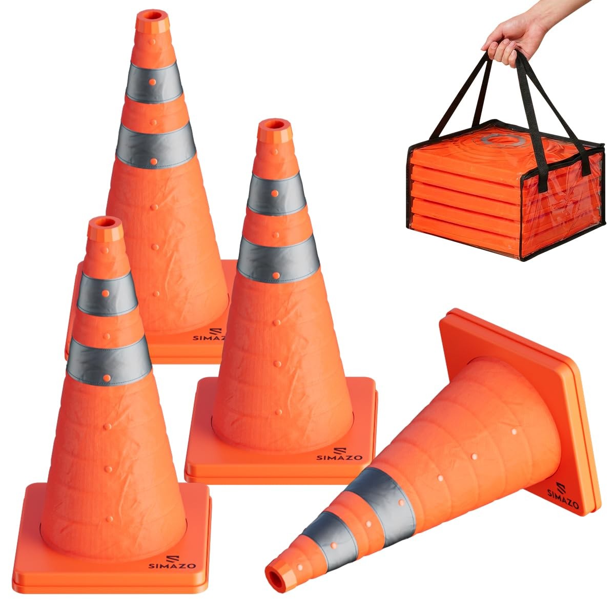 SIMAZO 4 Pack 18 Inch Collapsible Traffic Safety Cones, Orange Pop Up Cones w…