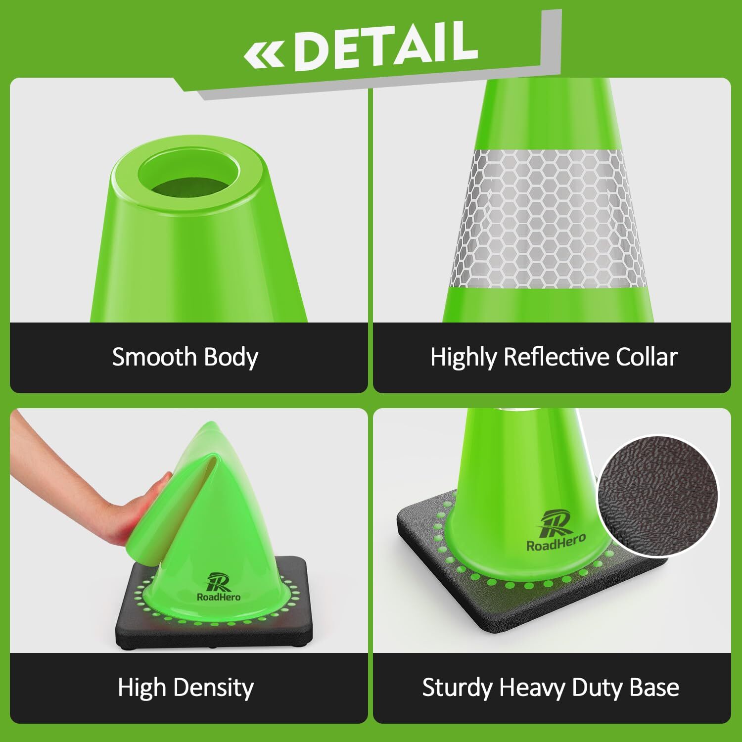 RoadHero 4 Pack Traffic Safety Cones 18 Inch with Black Weighted Base Plastic…