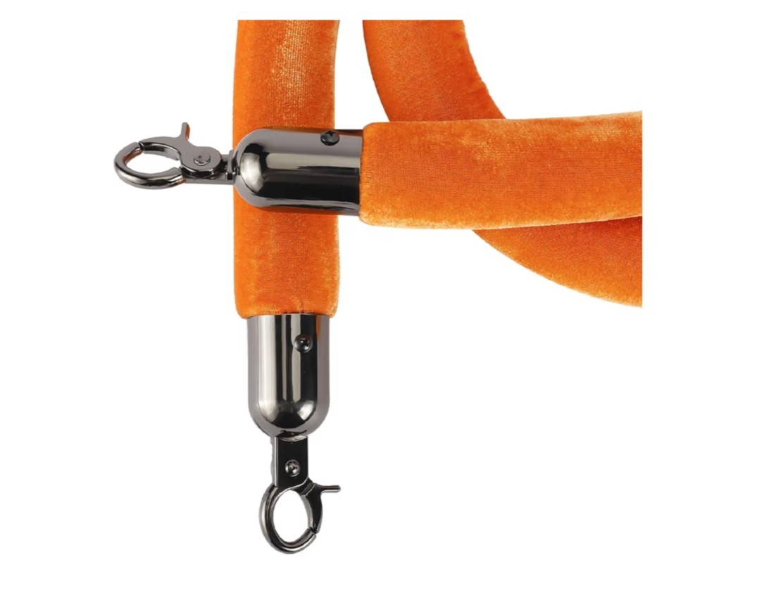 NovelBee 4pcs Orange Velvet Stanchion Ropes with Black Hooks,5 Feet Stanchion Qu