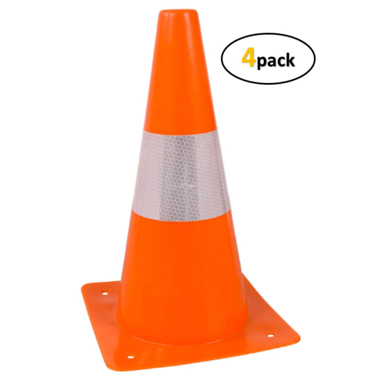 Orange Safety Cones – Hazard Cones (4Pc) 12″ Hardware Plastic Safety Cone with R