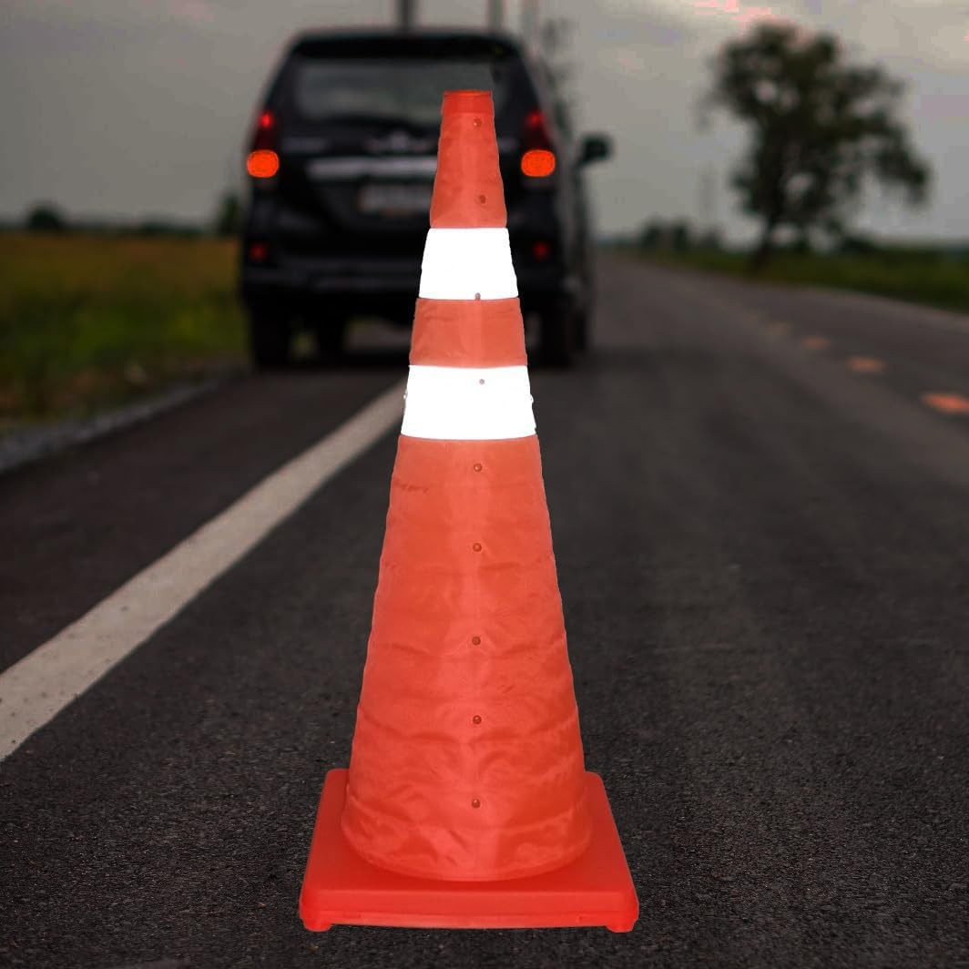 28 Inch Collapsible Traffic Cone with LED Light Reflective Safety Cone