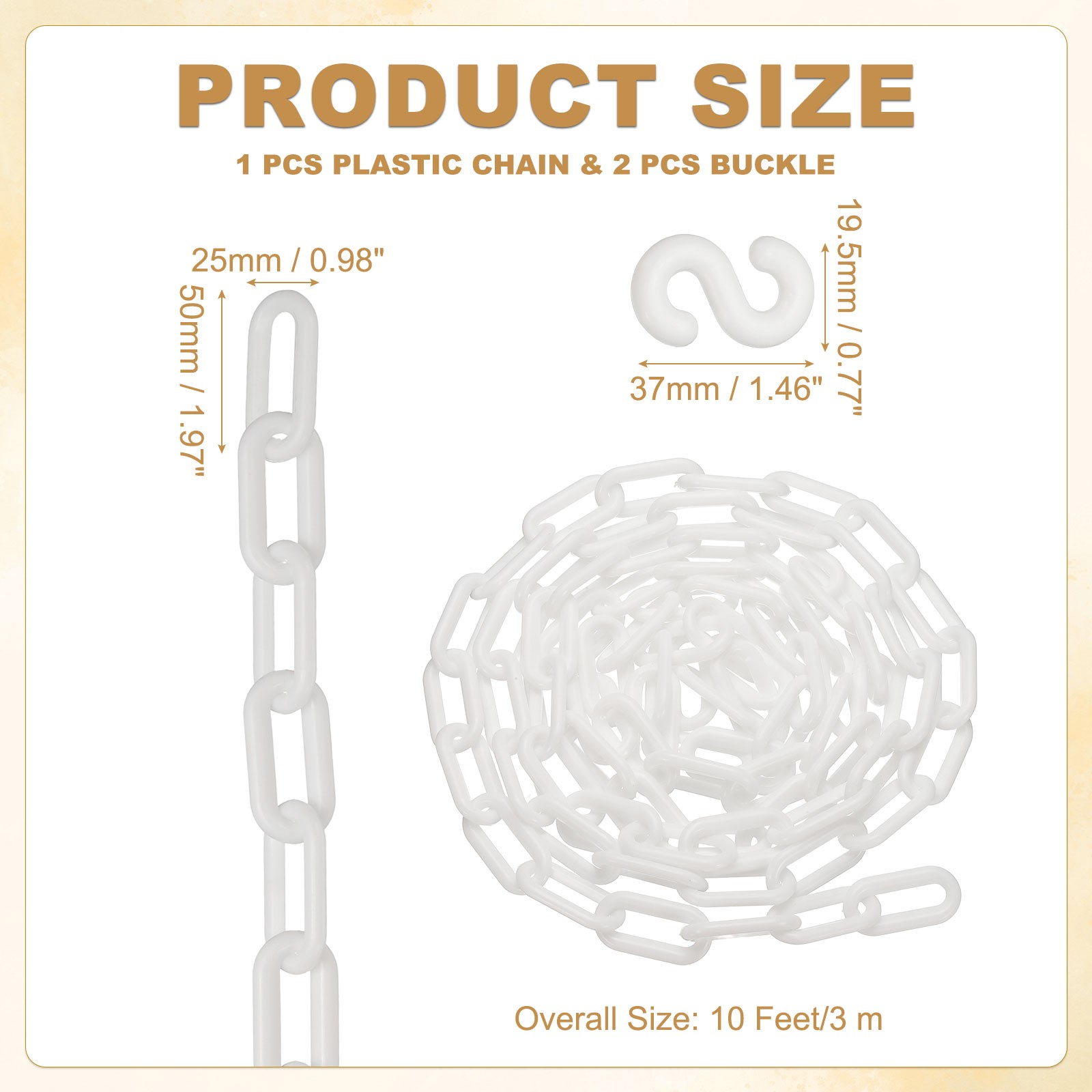 10 Feet Plastic Chain Link Safety Barrier Chain 1×2 Inch Buckle White