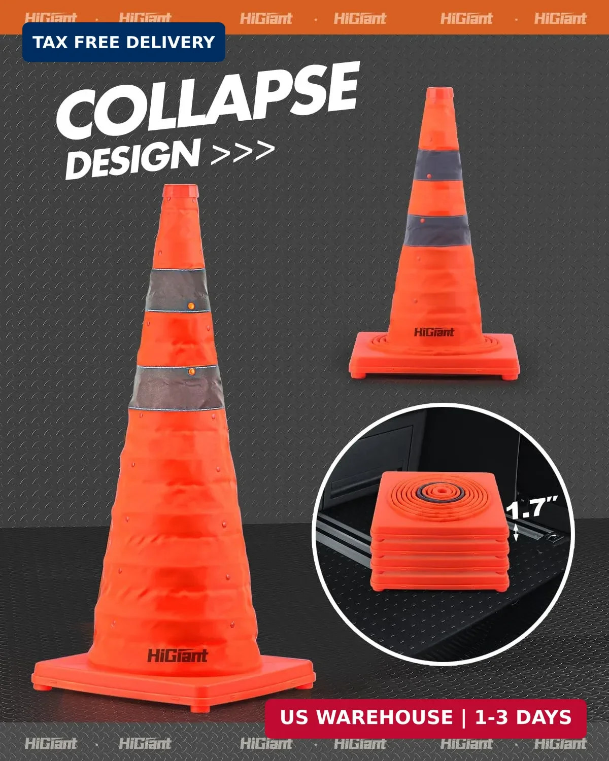 HiGiant [4 Pack] Collapsible Traffic Safety Cones 28 Inch, Orange Pop-up Cones w