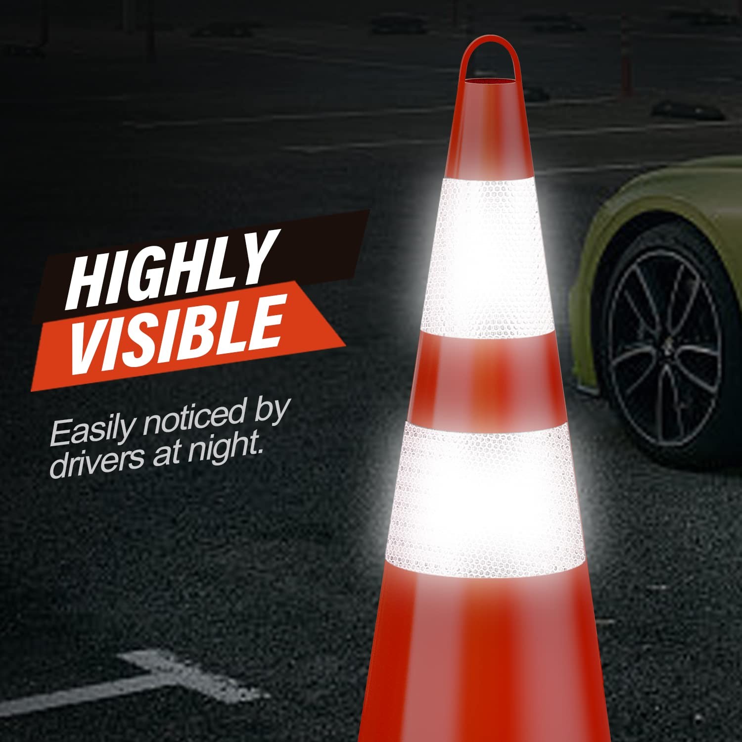 10 Pack 28 Inch Traffic Safety Cones Reflective Collar Orange Heavy Duty
