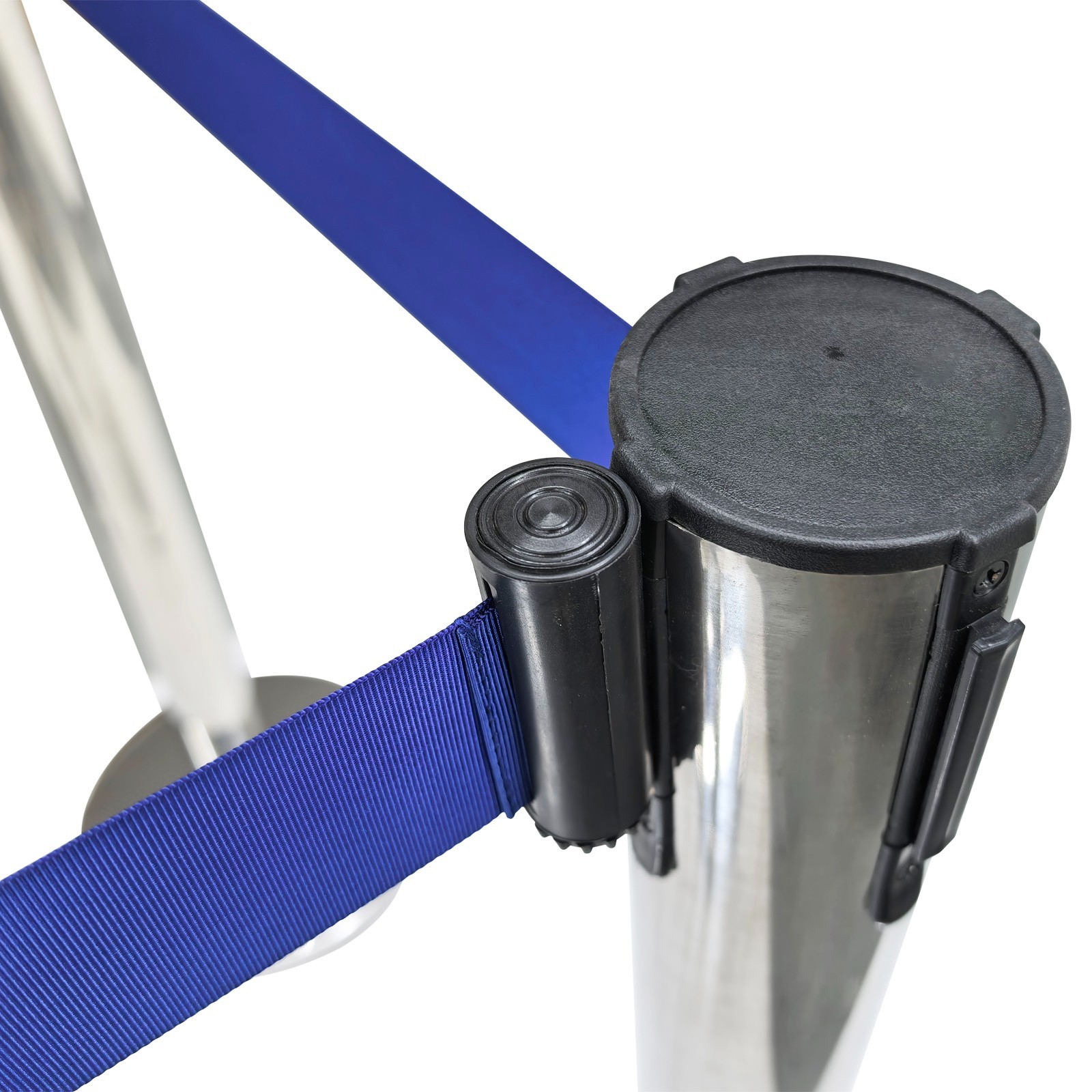 6 PCS Stainless Steel Stanchions with Blue Belts Posts Covers and Bases Blue Ret