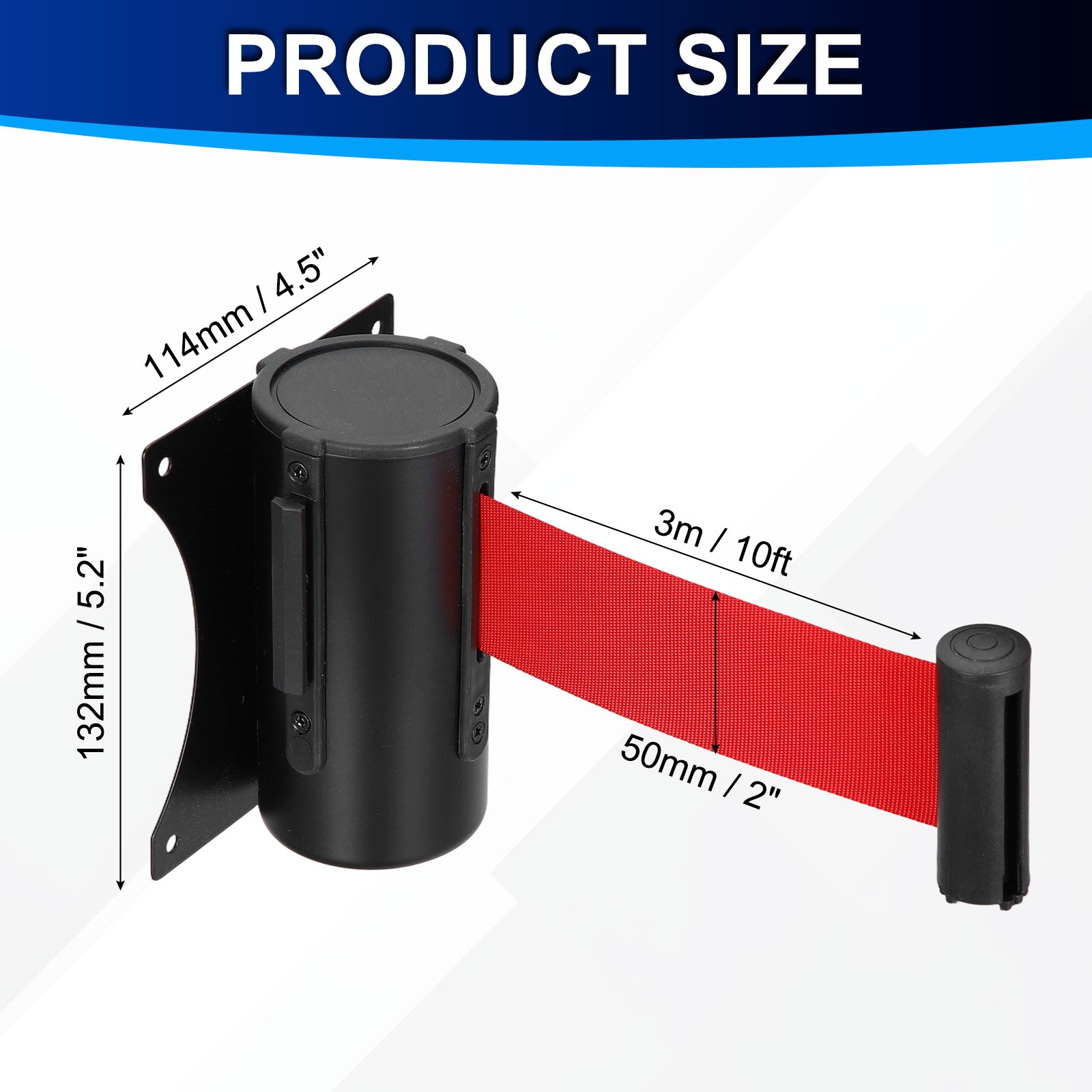 Fixed Wall Mount Retractable Belt Barriers (10 Feet, Red) (1 Pcs)