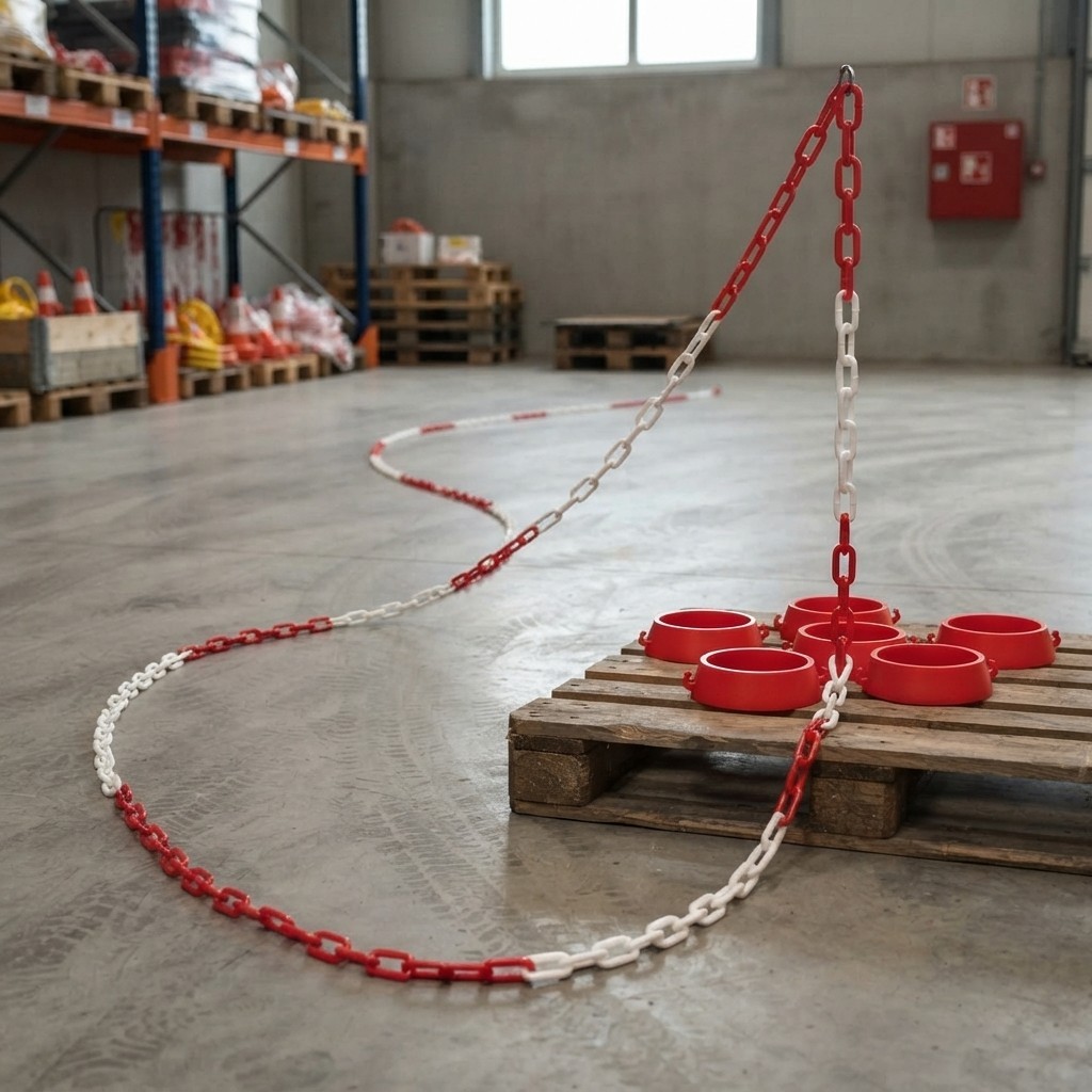 Bright Red & White 32ft Safety Chain with Connectors for Traffic Management