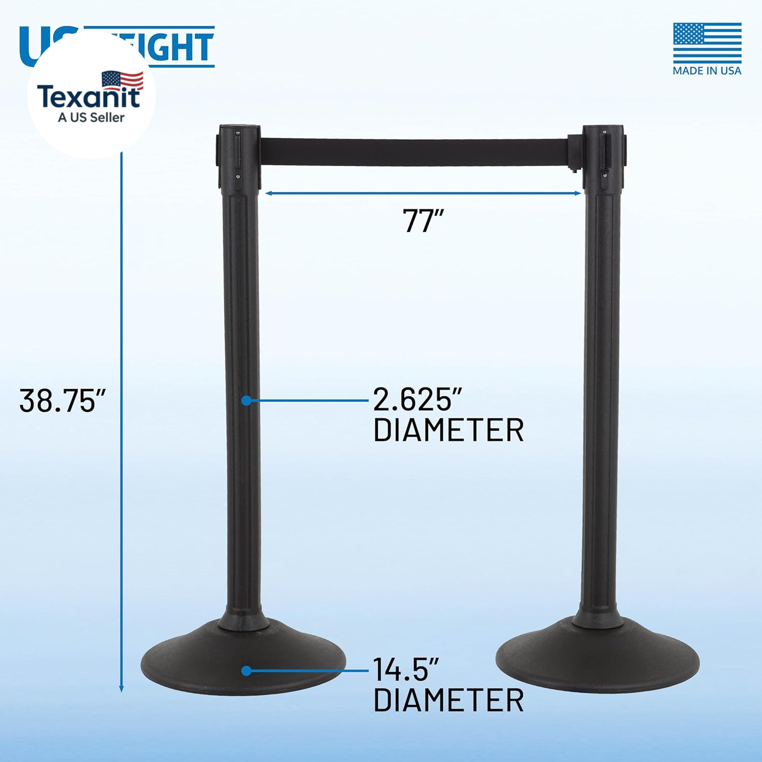 Black Plastic Stanchion for Crowd Control with 6.5′ Retractable Black Barrier Be