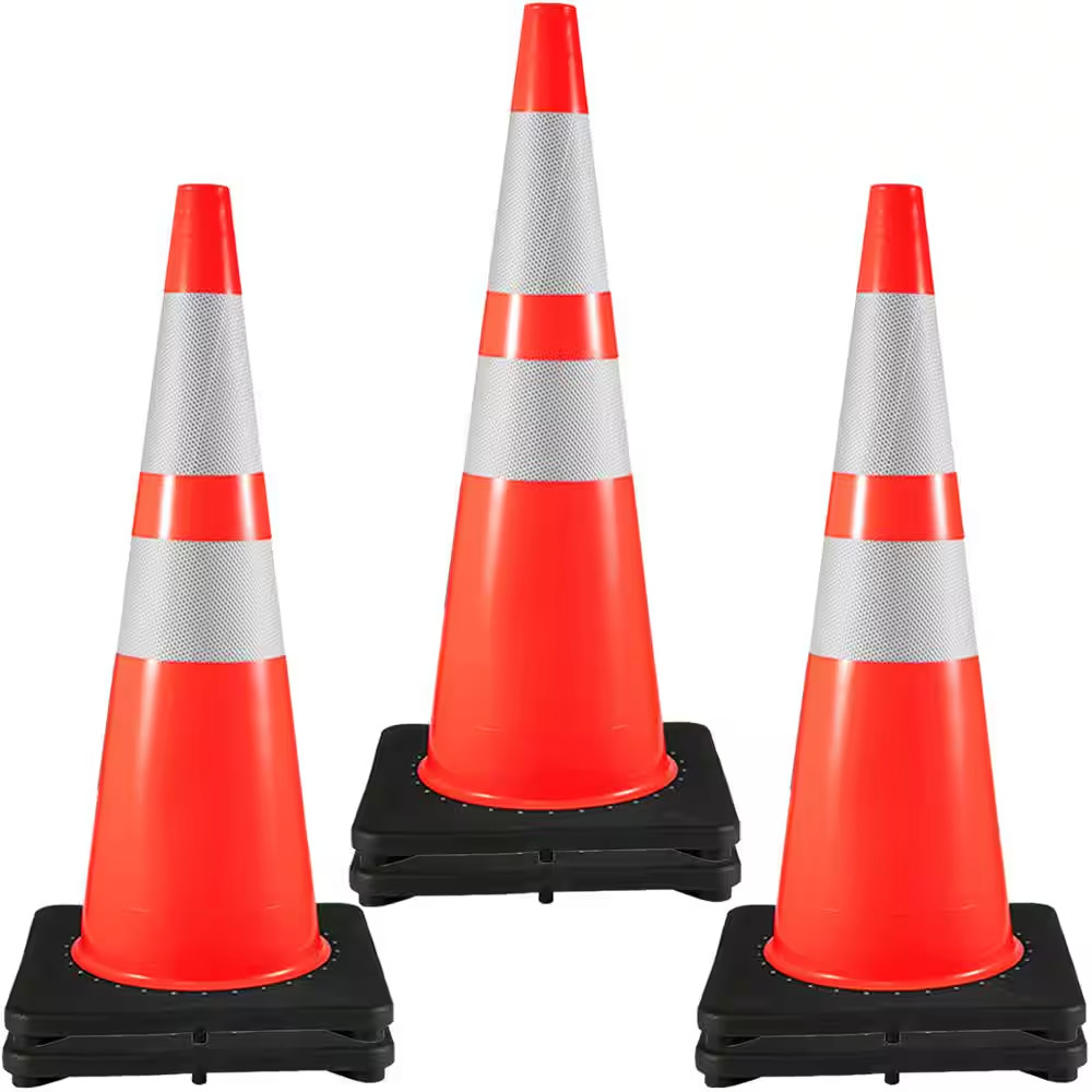 Traffic Safety Cones, 36 In. Safety Road Parking Cone with Black Weighted Base,