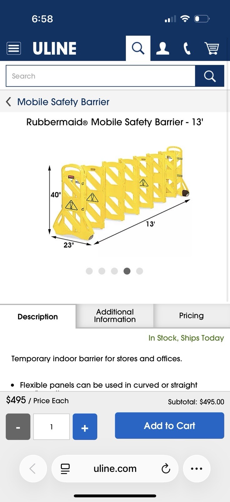 Rubbermaid Mobile Safety Barrier 13 ft Yellow Temporary Indoor Barrier, 40 in