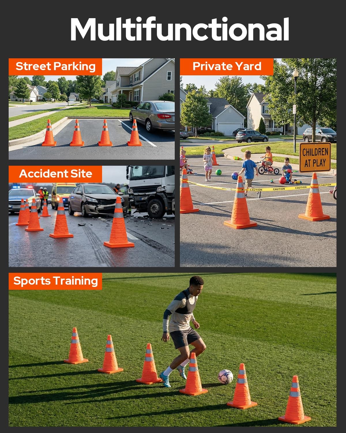 SIMAZO 4 Pack 18 Inch Collapsible Traffic Safety Cones, Orange Pop Up Cones w…