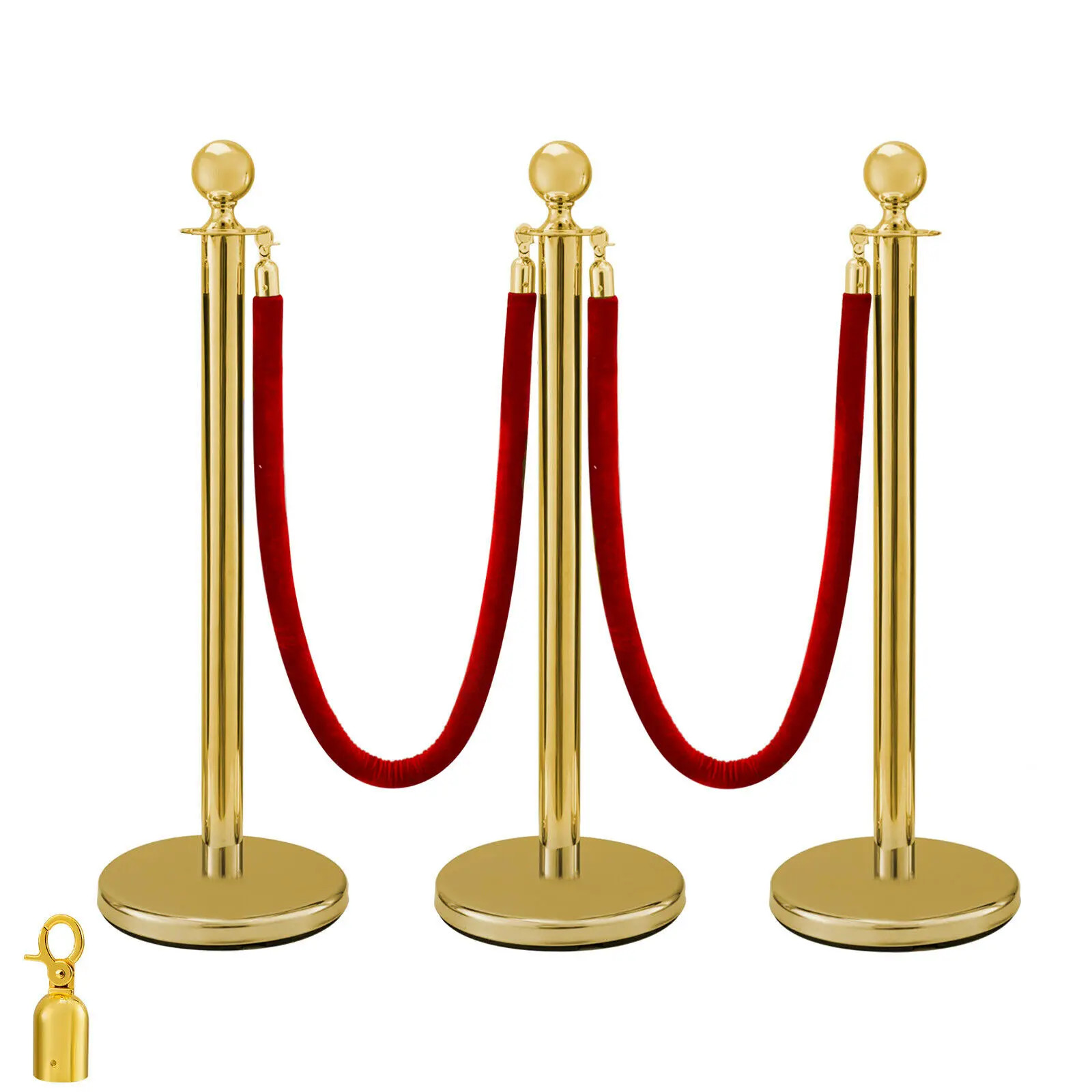 38Inch Gold Silver Stanchion Posts Queue Velvet Rope Crowd Control Line Barriers
