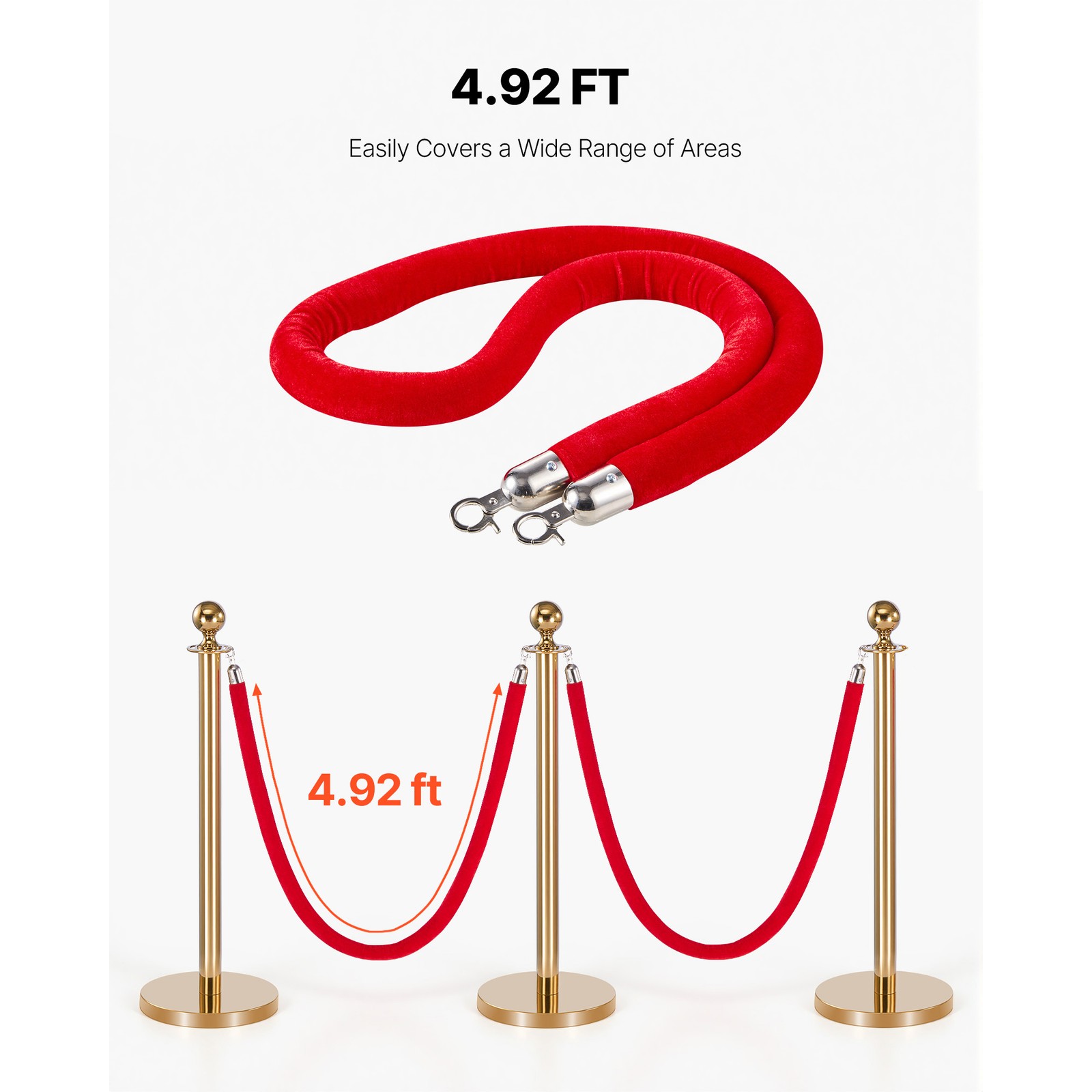 Uimoso 2 Pcs Red Velvet Barrier Ropes 5 ft with Silver Hooks for Stanchion Posts