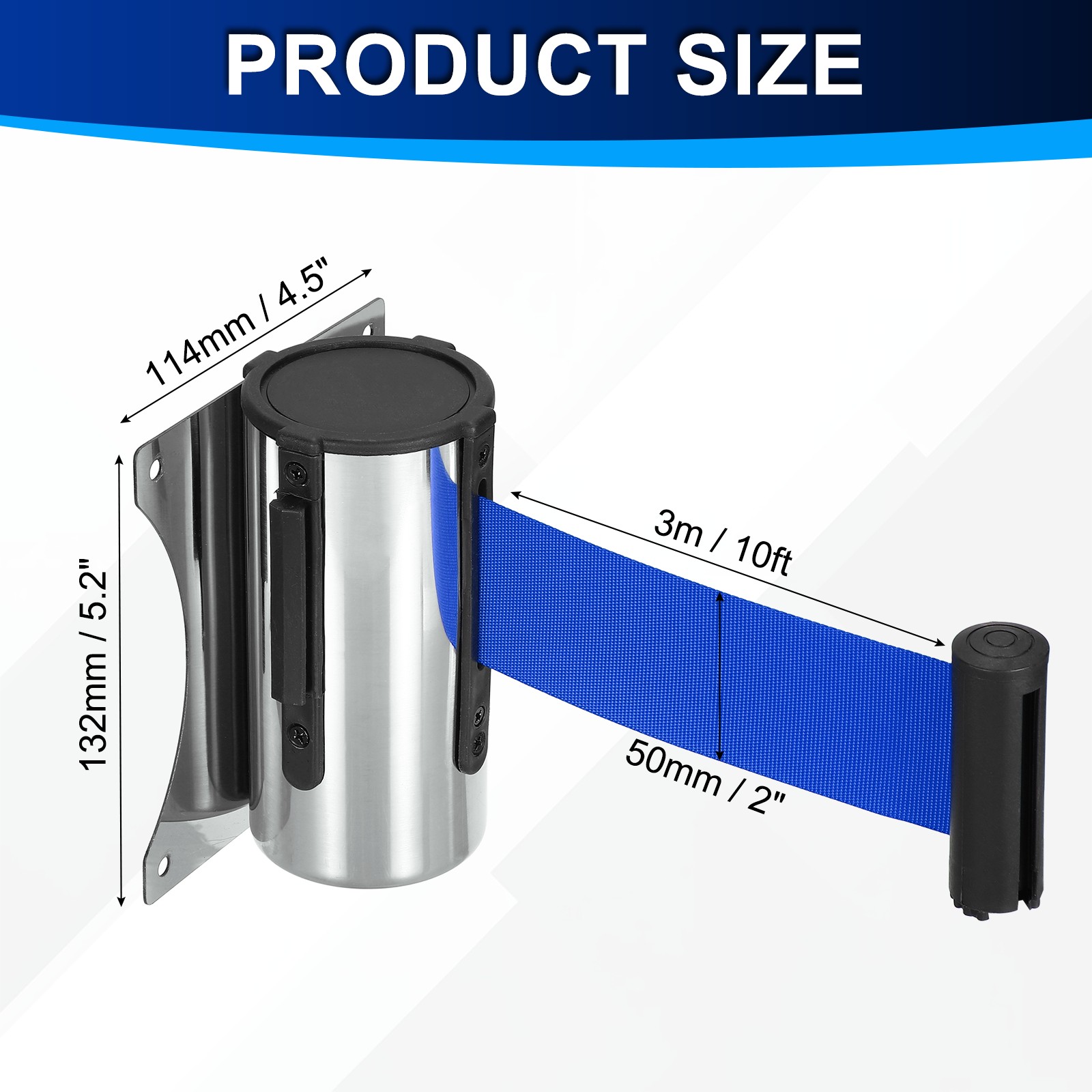 Fixed Wall Mount Retractable Belt Barrier (10 Feet, Dark Blue) (1 Pcs)