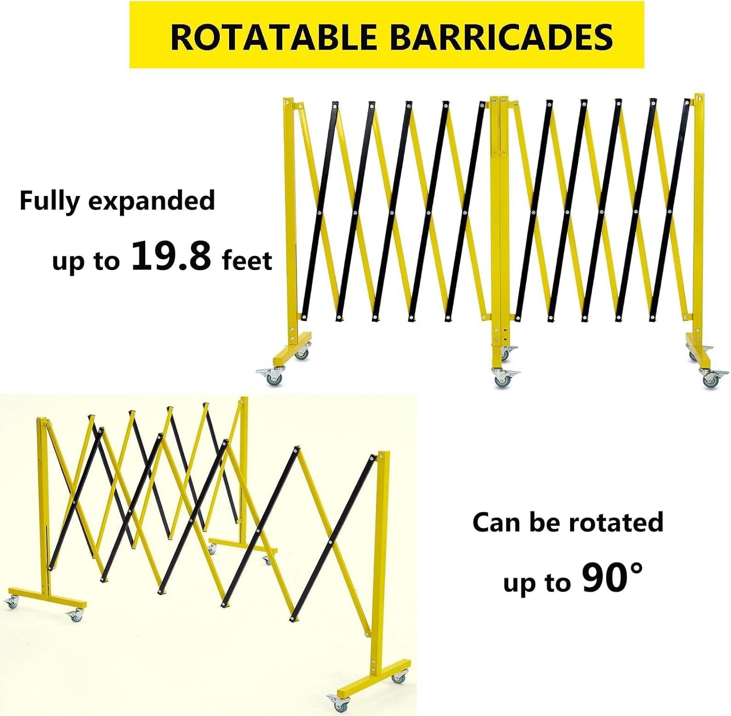 19.8FT Expandable Steel Barricade Safety Barrier Gate Traffic Fence with Casters