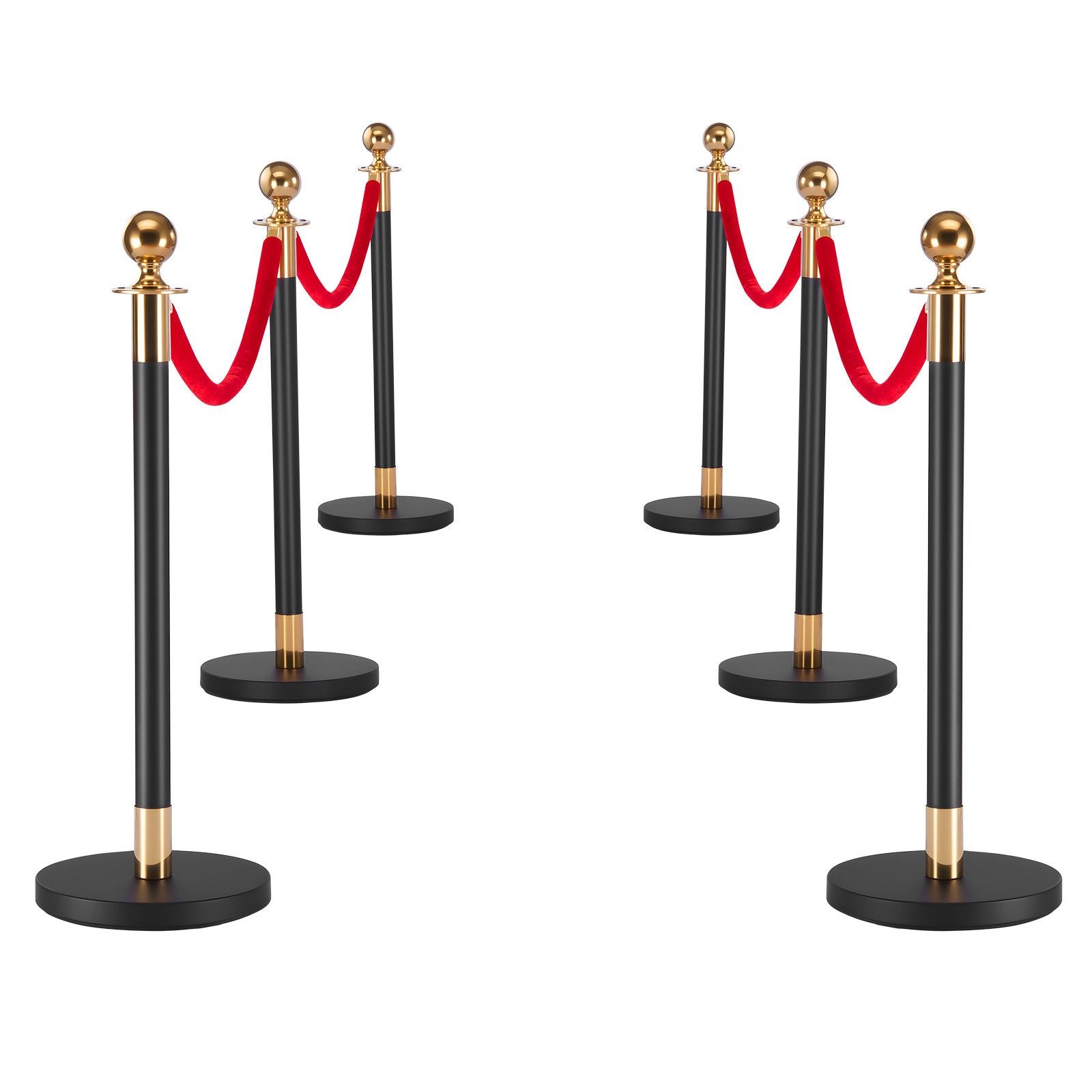Uimoso 6-Piece Stanchion Set with Red Carpet & 4 Velvet Ropes,Hollow Base, Black