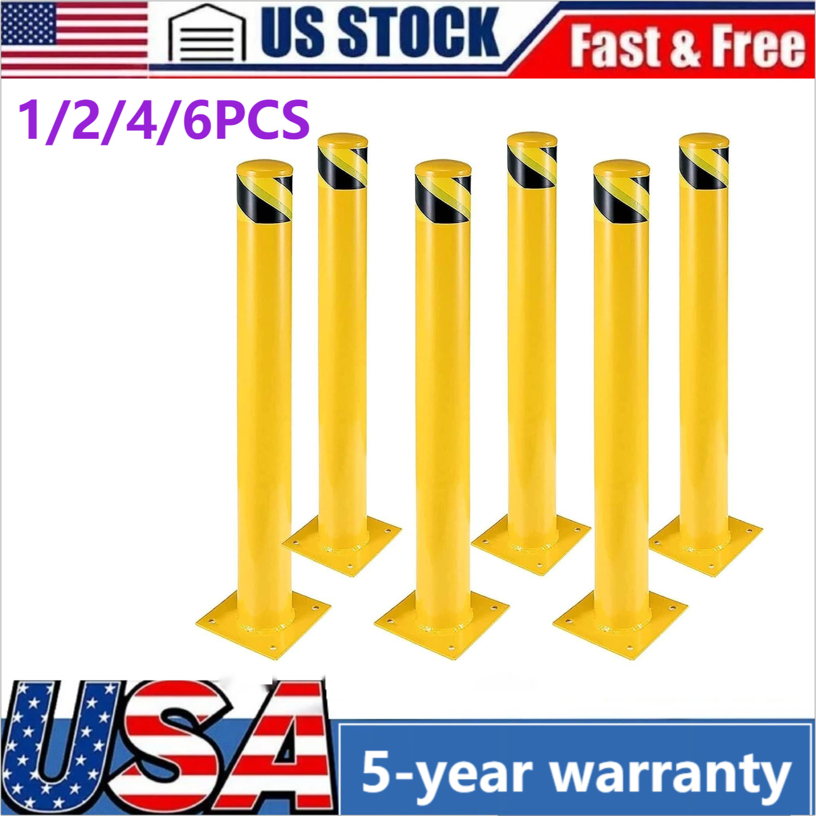 1/2/4/6 PCS Heavy Duty Steel Safety Bollards for Garages, Parking Lots – 36 Inch