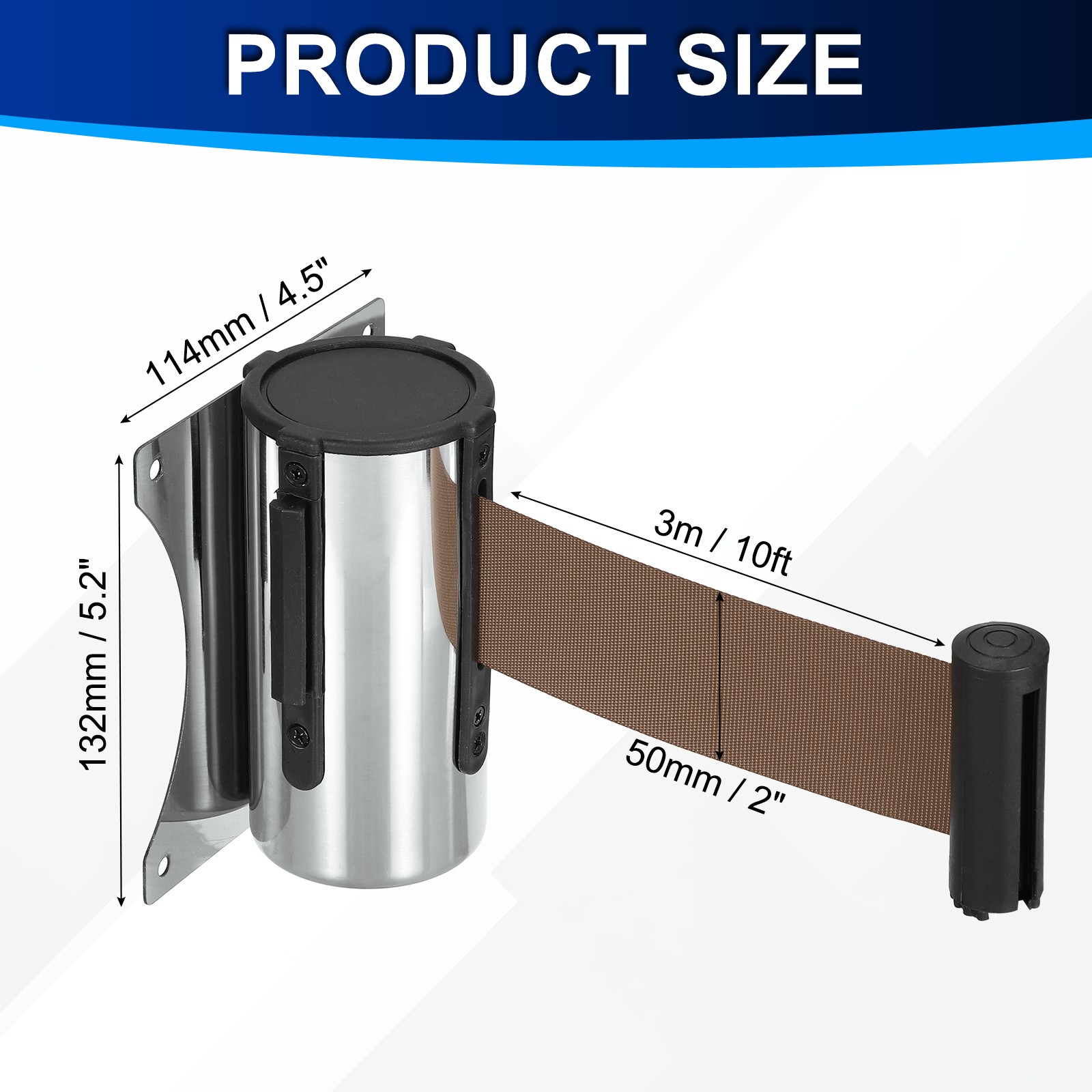 Fixed Wall Mount Retractable Belt Barrier (10 Feet, Brown) (1 Pcs)