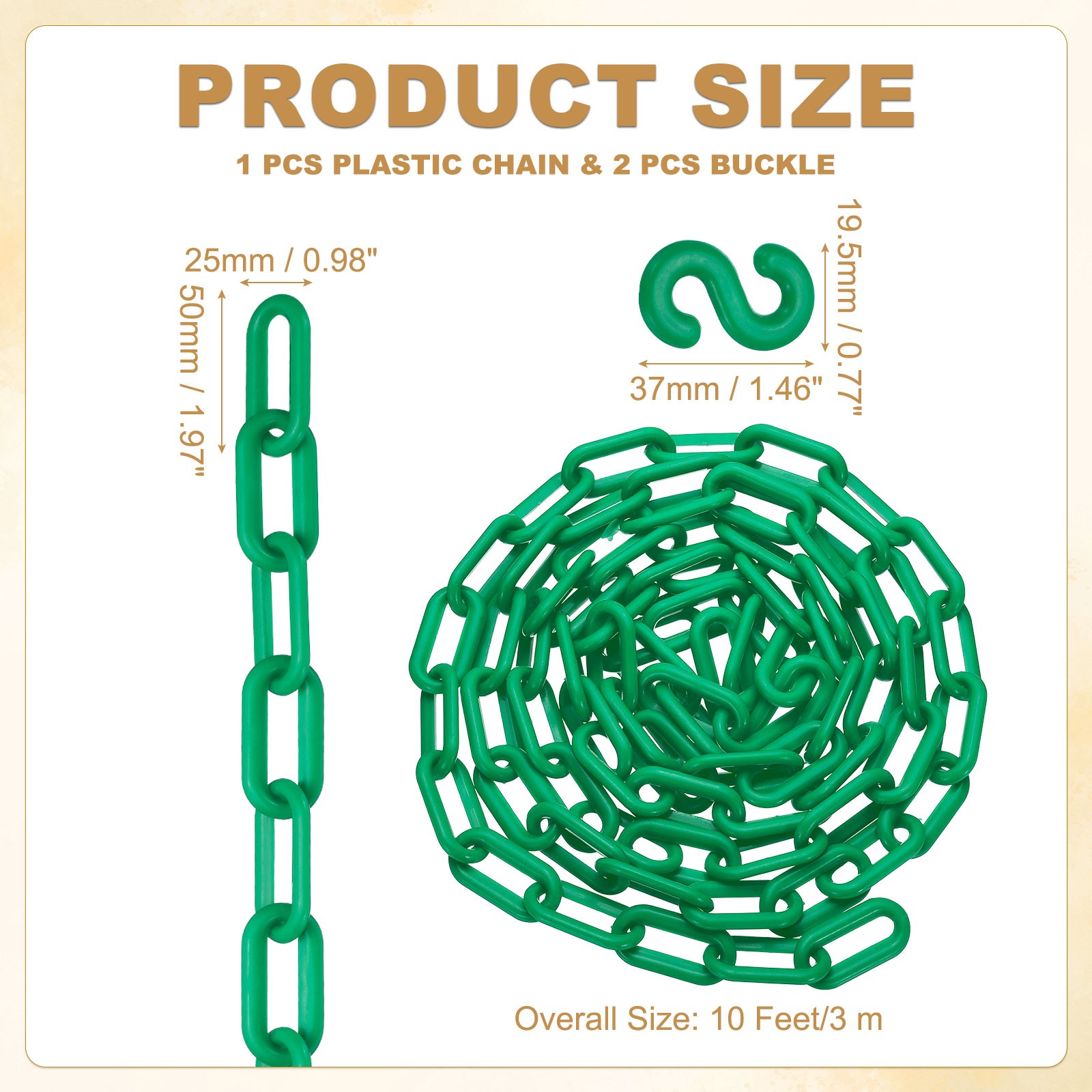 10 Feet Plastic Chain Link Safety Barrier Chain 1×2 Inch Buckle Dark Green