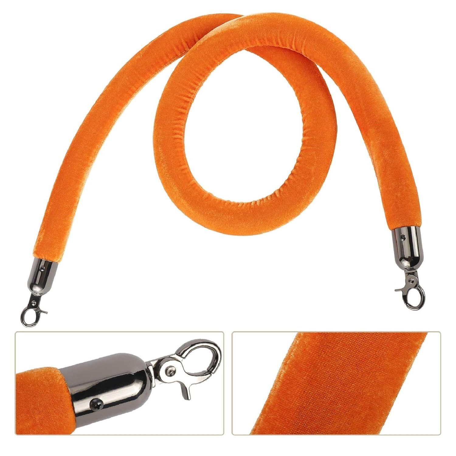RealPlus 4pcs Orange Velvet Stanchion Ropes with Black Hooks,10 Feet Stanchion Q