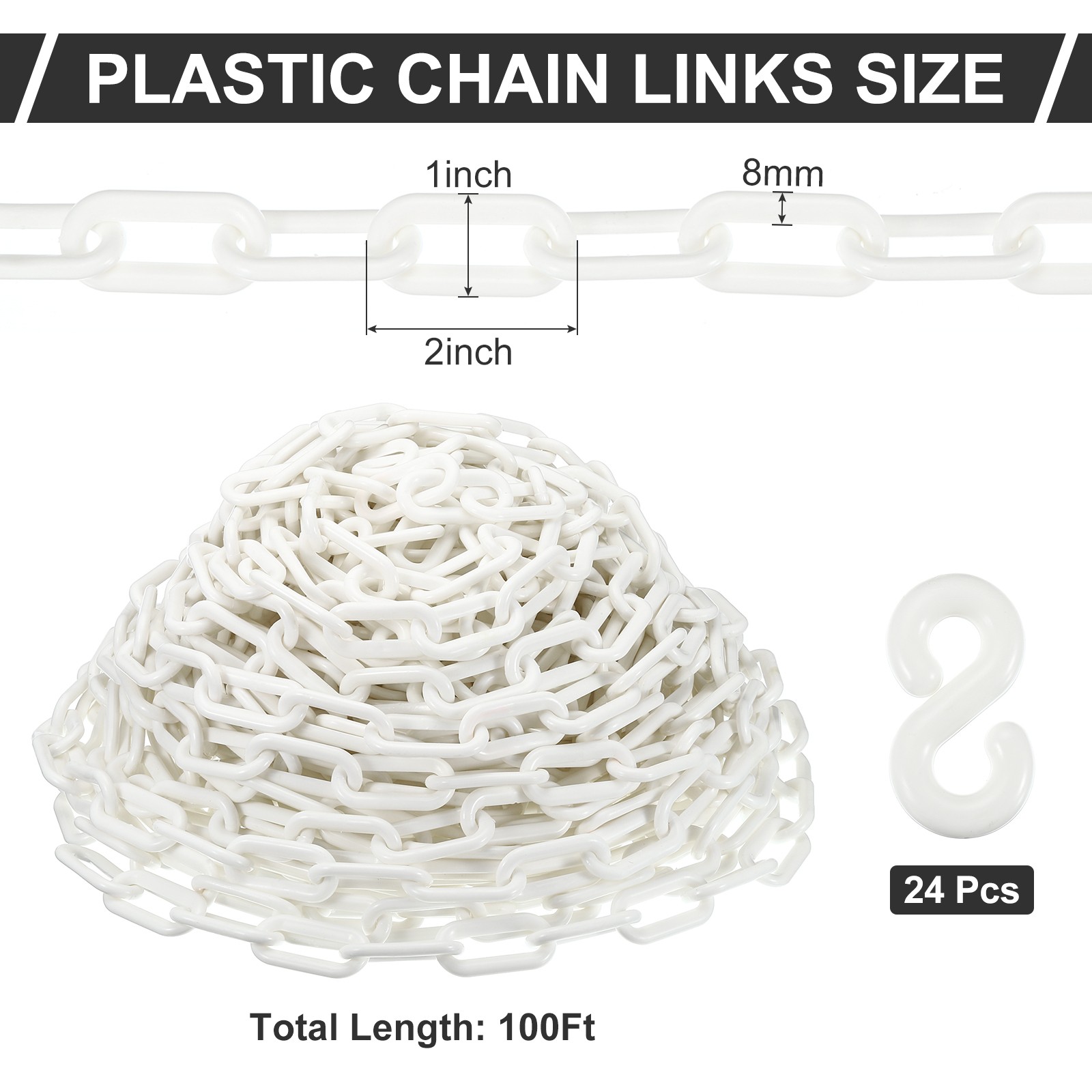 Plastic Chain 100 Foot 2″ Safety Chains, White Plastic Chains
